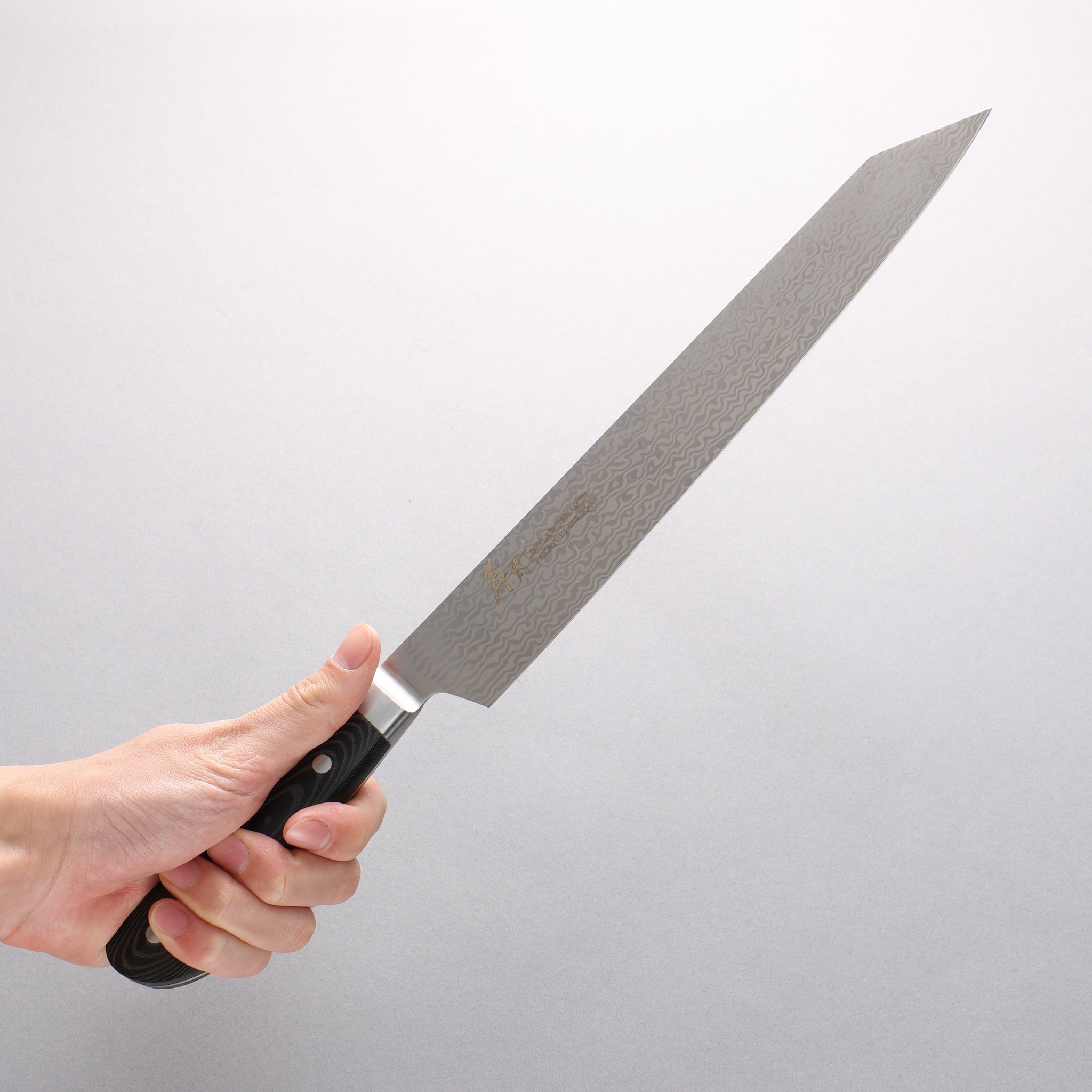 堺 孝行 コアレス ダマスカス 剣型柳刃包丁 260mm 黒マイカルタ柄 - 清助刃物