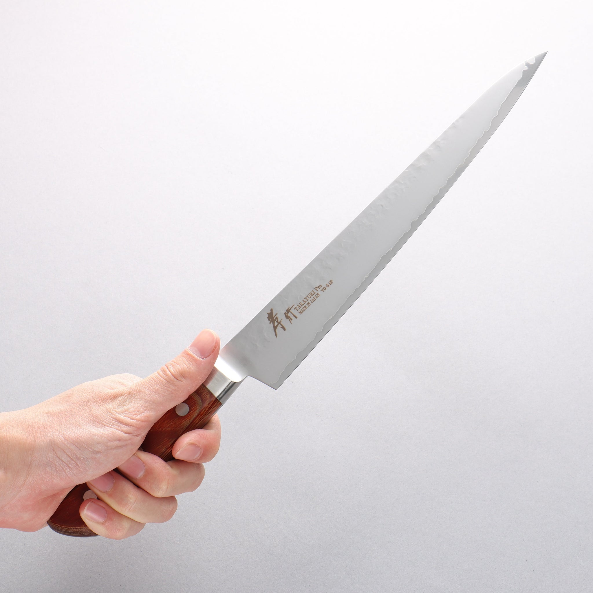 堺 孝行 V金5号 鎚目 筋引包丁 240mm 茶合板柄 - 清助刃物
