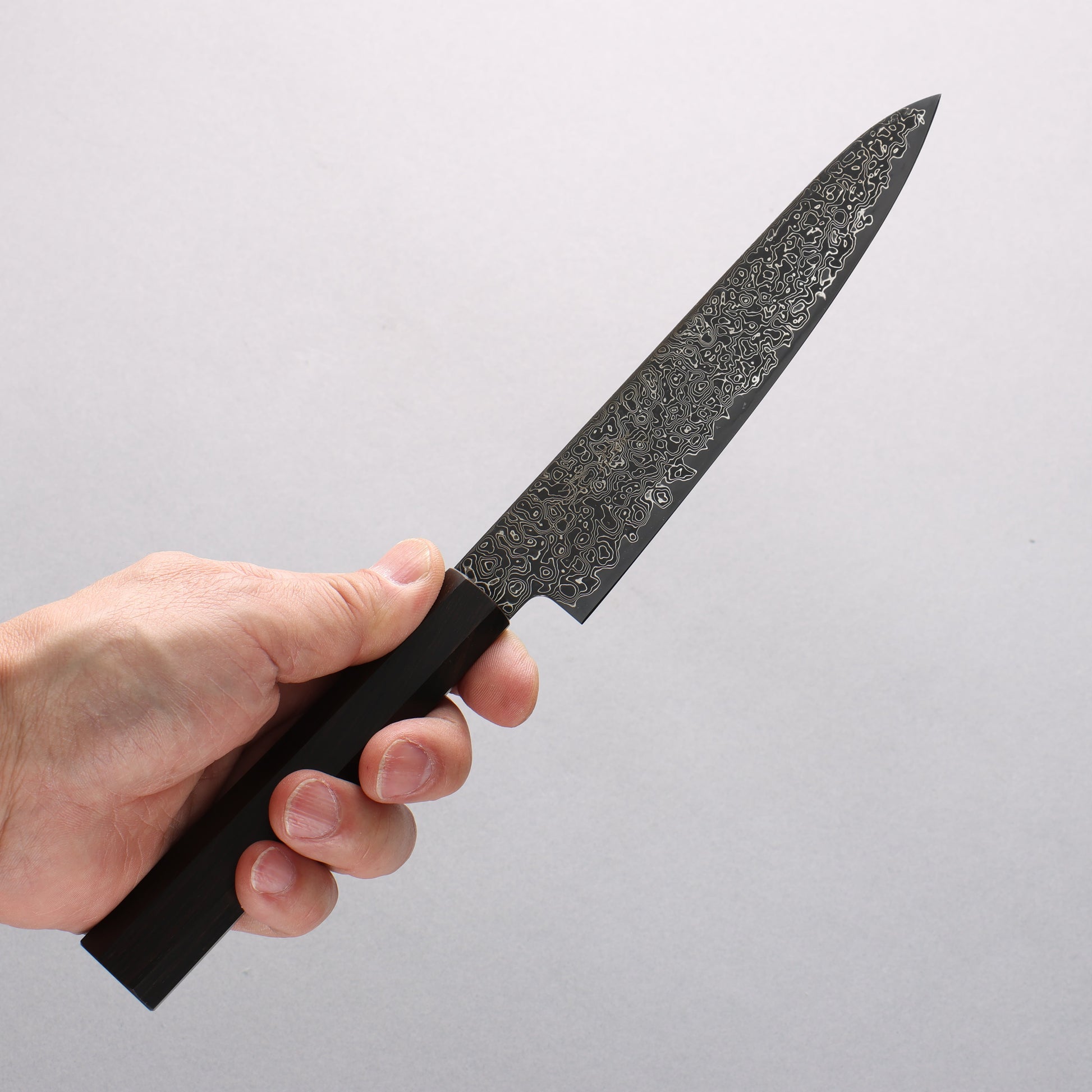 清助 SG2 黒ダマスカス 磨き仕上げ ペティーナイフ 150mm 黒檀柄 - 清助刃物