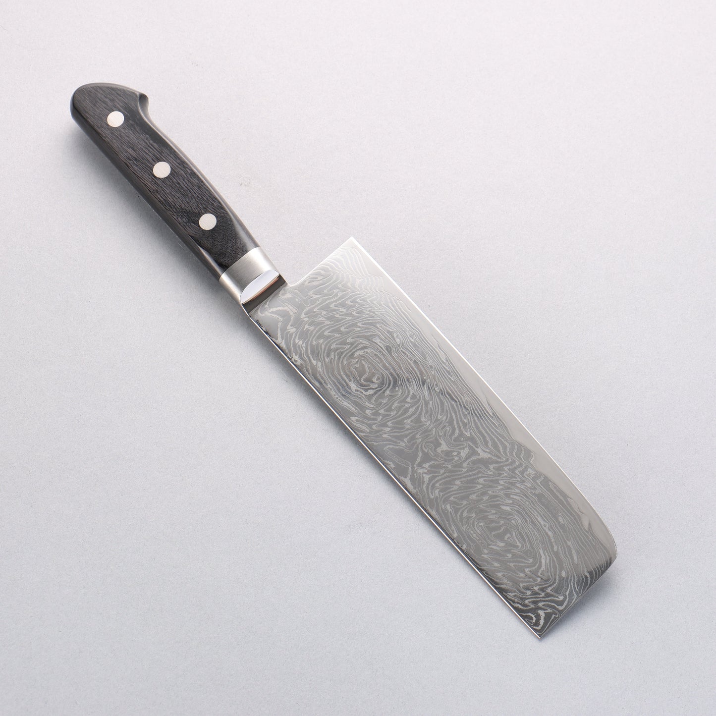 清助 波 AUS10 鏡面仕上げ ダマスカス 菜切包丁 165mm 黒合板柄 - 清助刃物