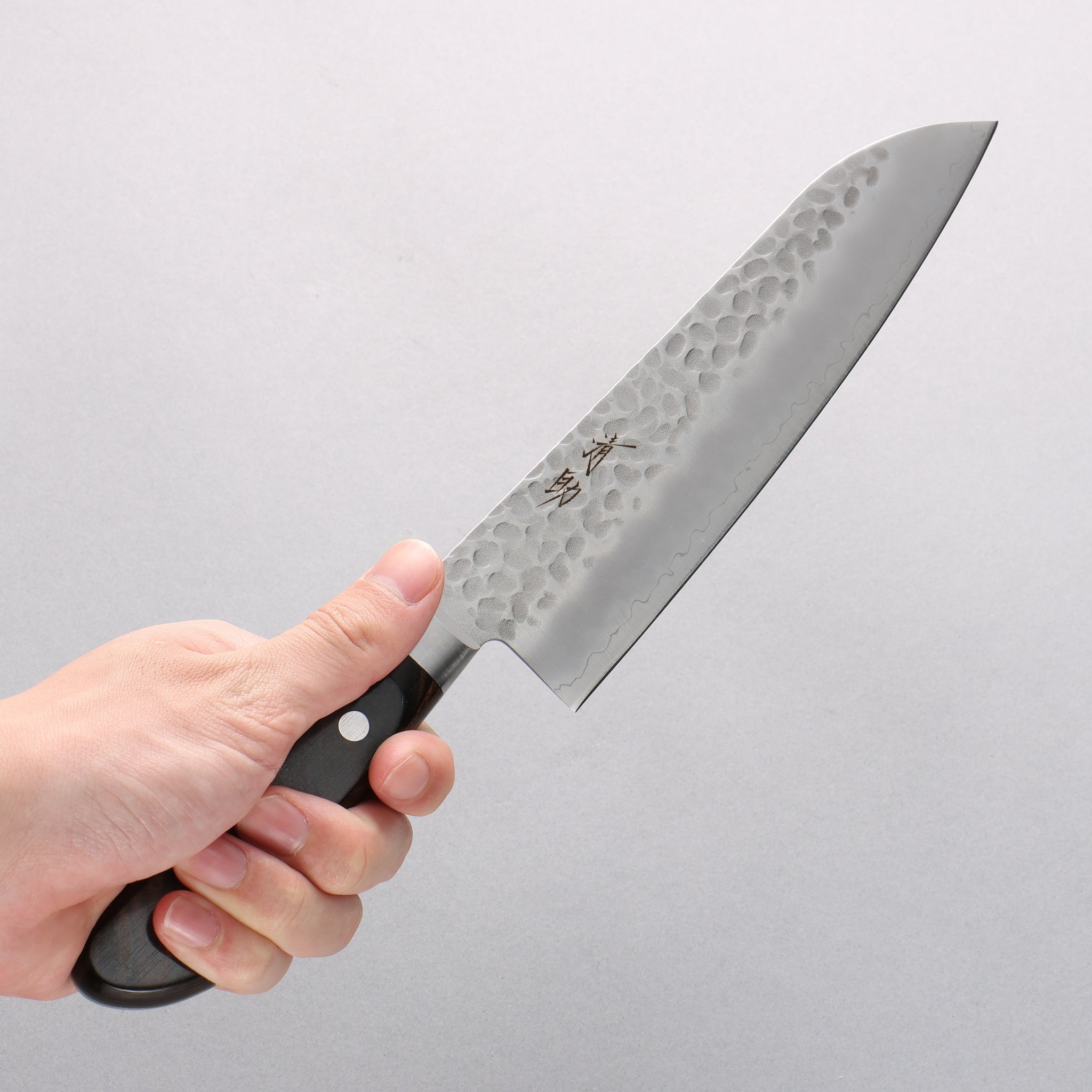 清助 AUS8 鎚目 三徳包丁 180mm 茶合板柄 - 清助刃物