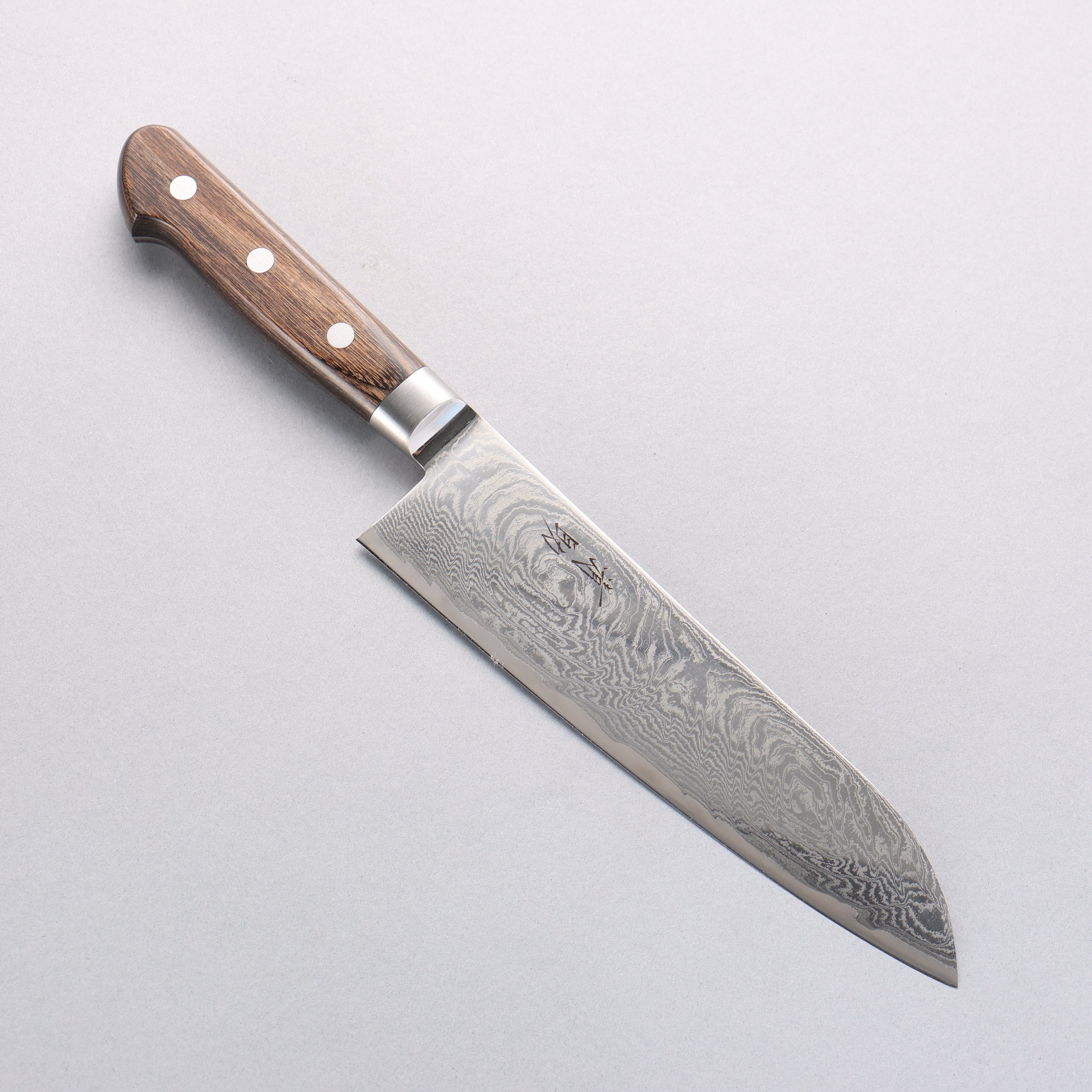 清助 波 AUS10 鏡面仕上げ ダマスカス 三徳包丁 180mm 茶合板柄 - 清助刃物