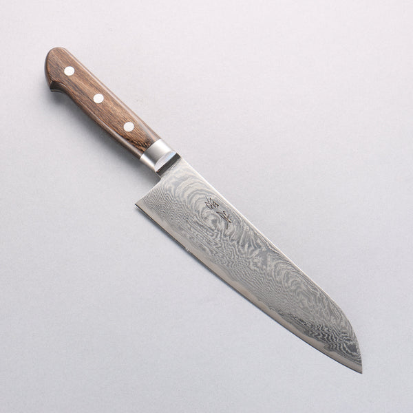 清助 波 AUS10 鏡面仕上げ ダマスカス 三徳包丁 180mm 茶合板柄 – 清助