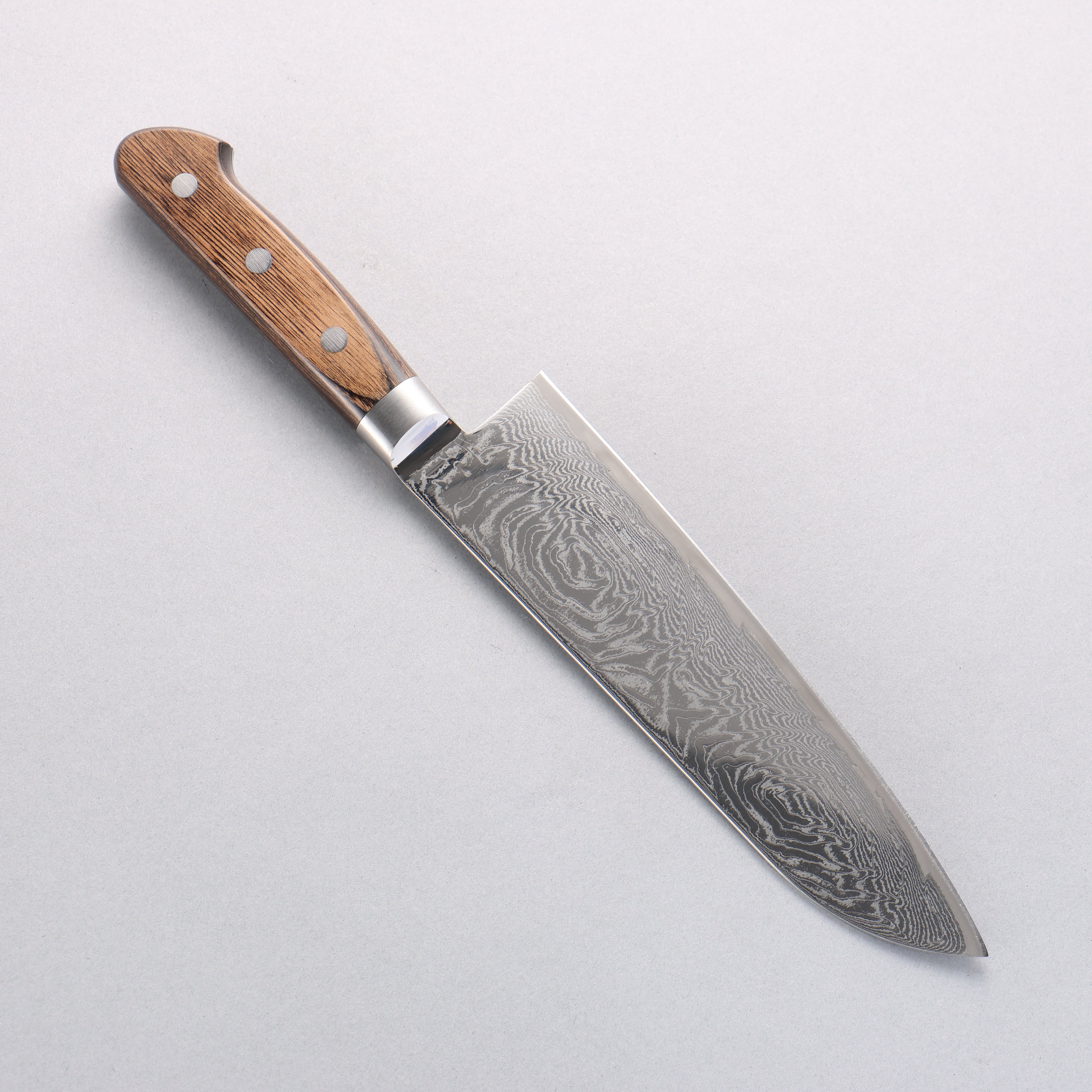 清助 波 AUS10 鏡面仕上げ ダマスカス 三徳包丁 180mm 茶合板柄 - 清助刃物