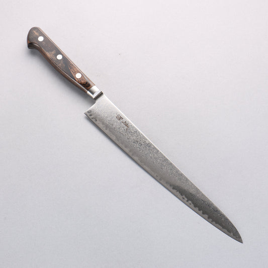 清助 鏡2 AUS10 鏡面仕上げ ダマスカス 筋引包丁 240mm 茶合板柄 - 清助刃物