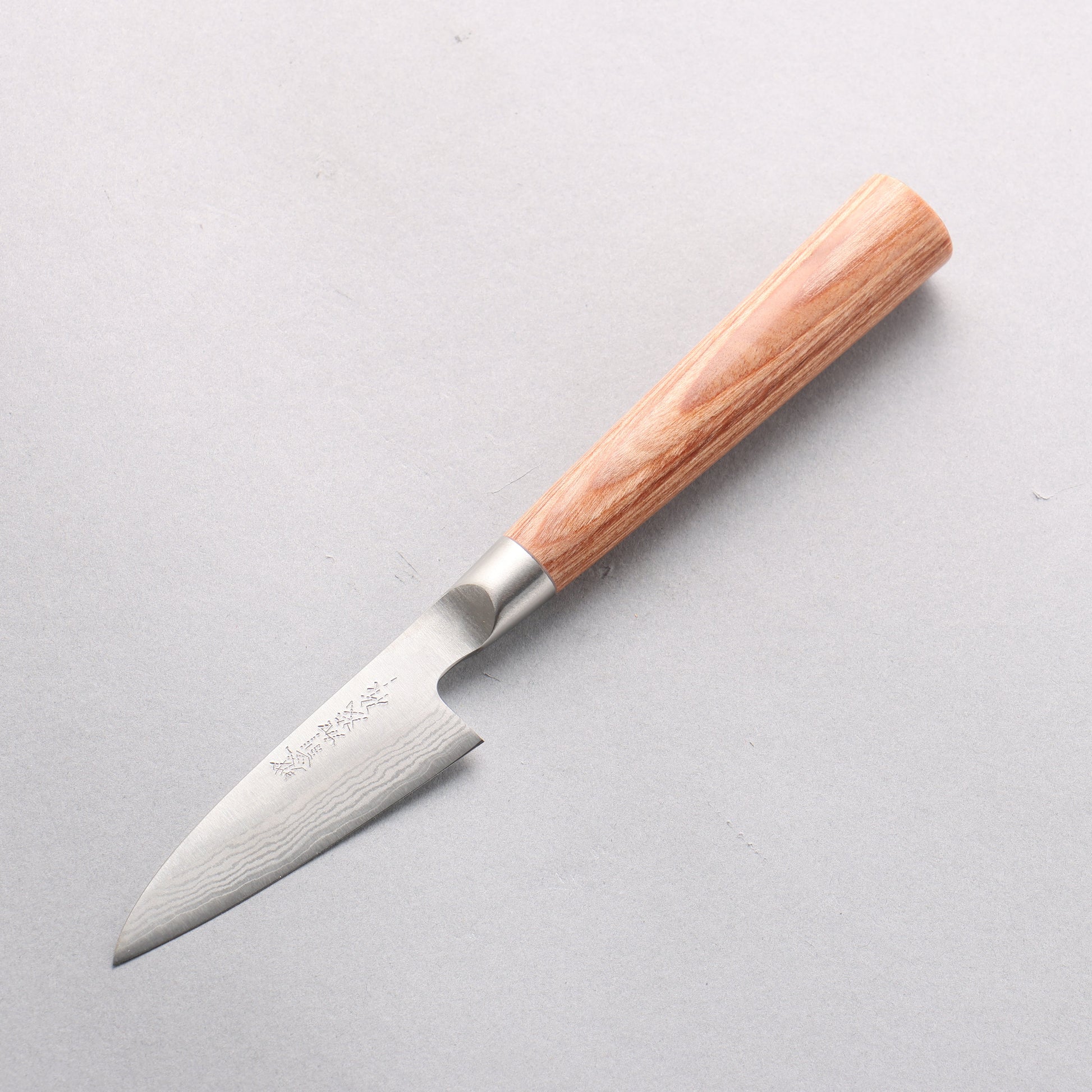加茂刃物 V金10号 ダマスカス ペティーナイフ 80mm 茶合板柄 - 清助刃物