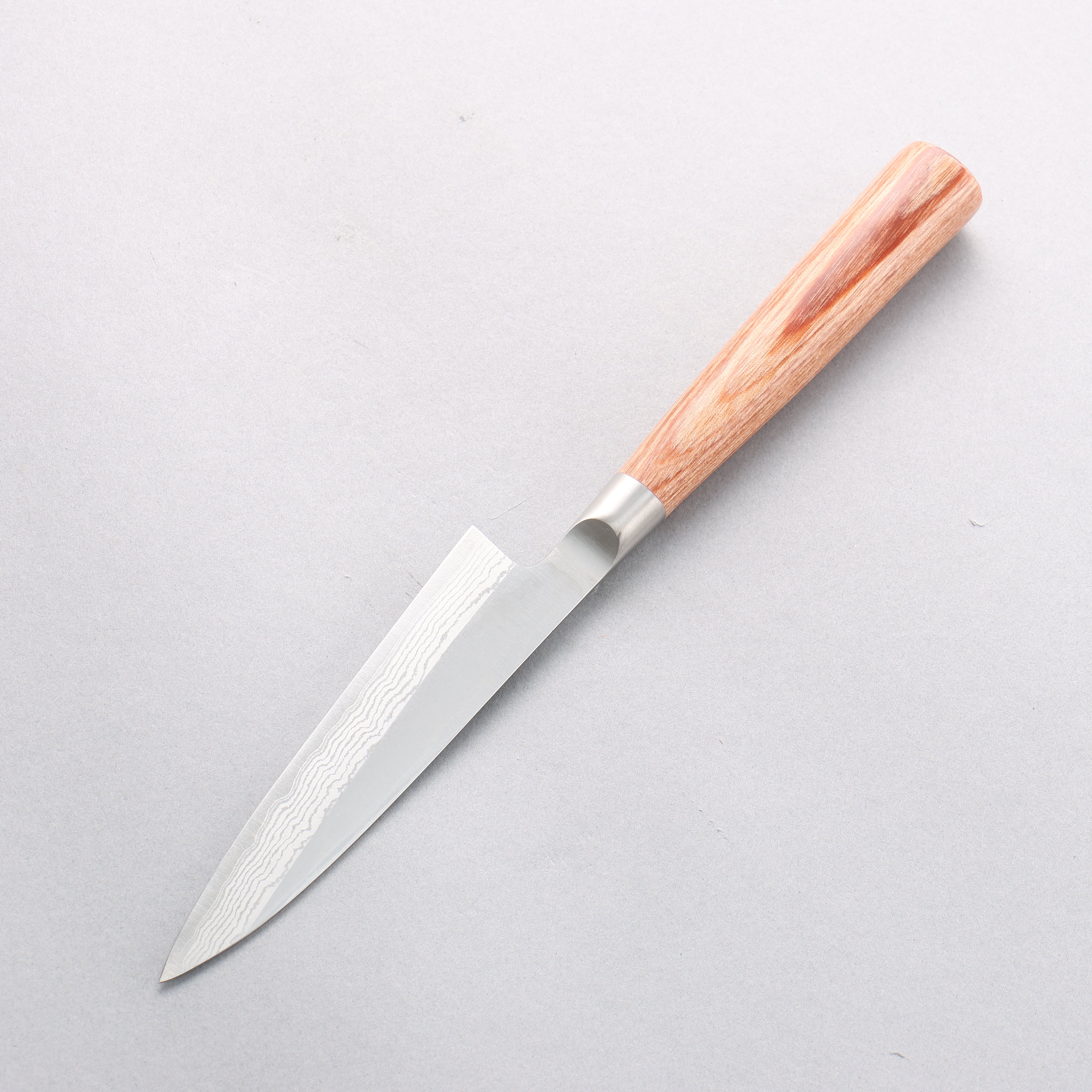 加茂刃物 V金10号 ダマスカス ペティーナイフ 120mm 茶合板柄 - 清助刃物