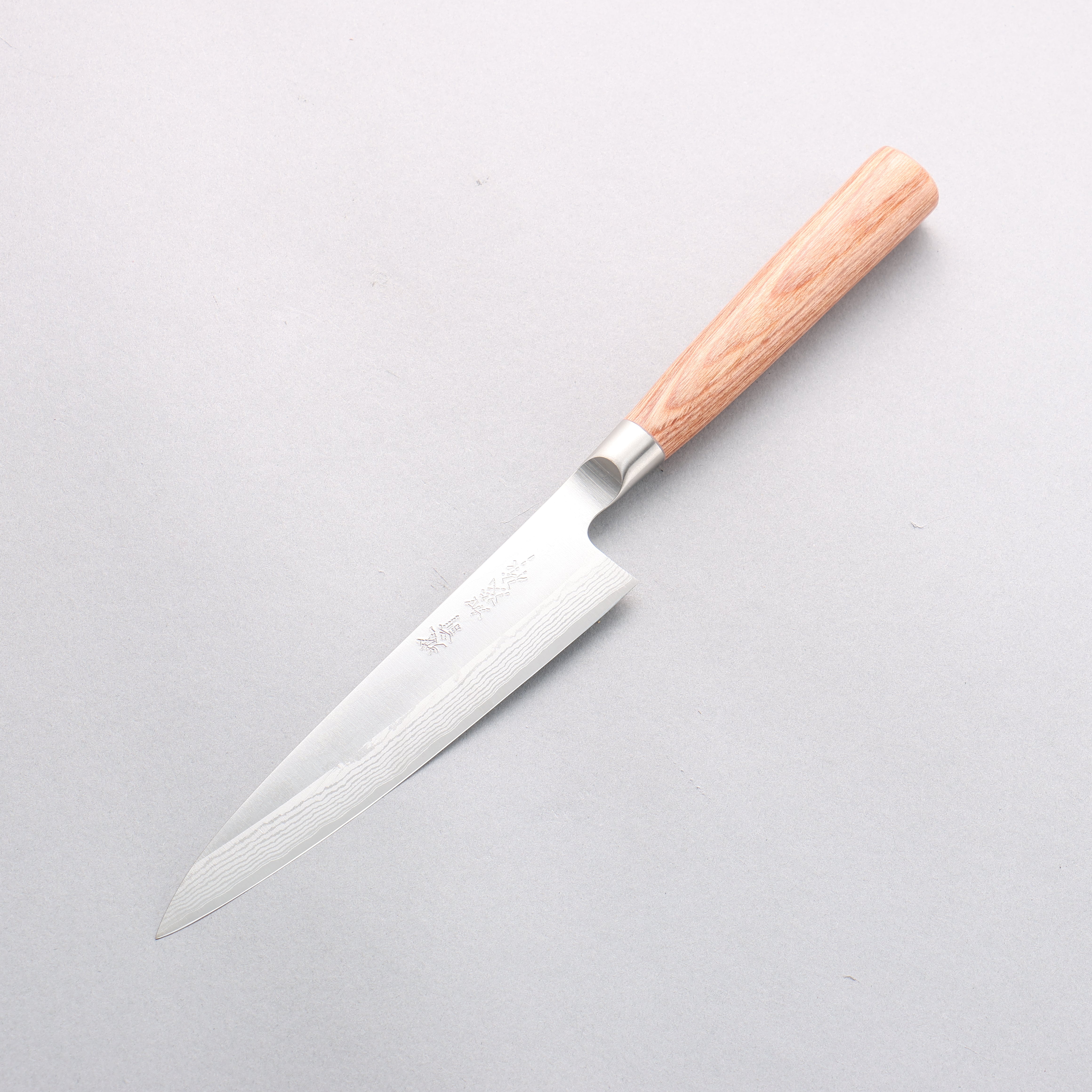 加茂刃物 V金10号 ダマスカス ペティーナイフ 150mm 茶合板柄 - 清助刃物