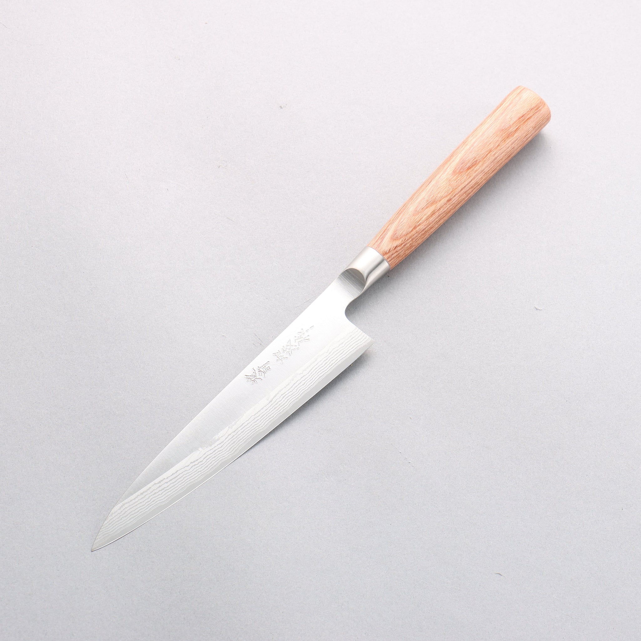 加茂刃物 V金10号 ダマスカス ペティーナイフ 150mm 茶合板柄 - 清助刃物