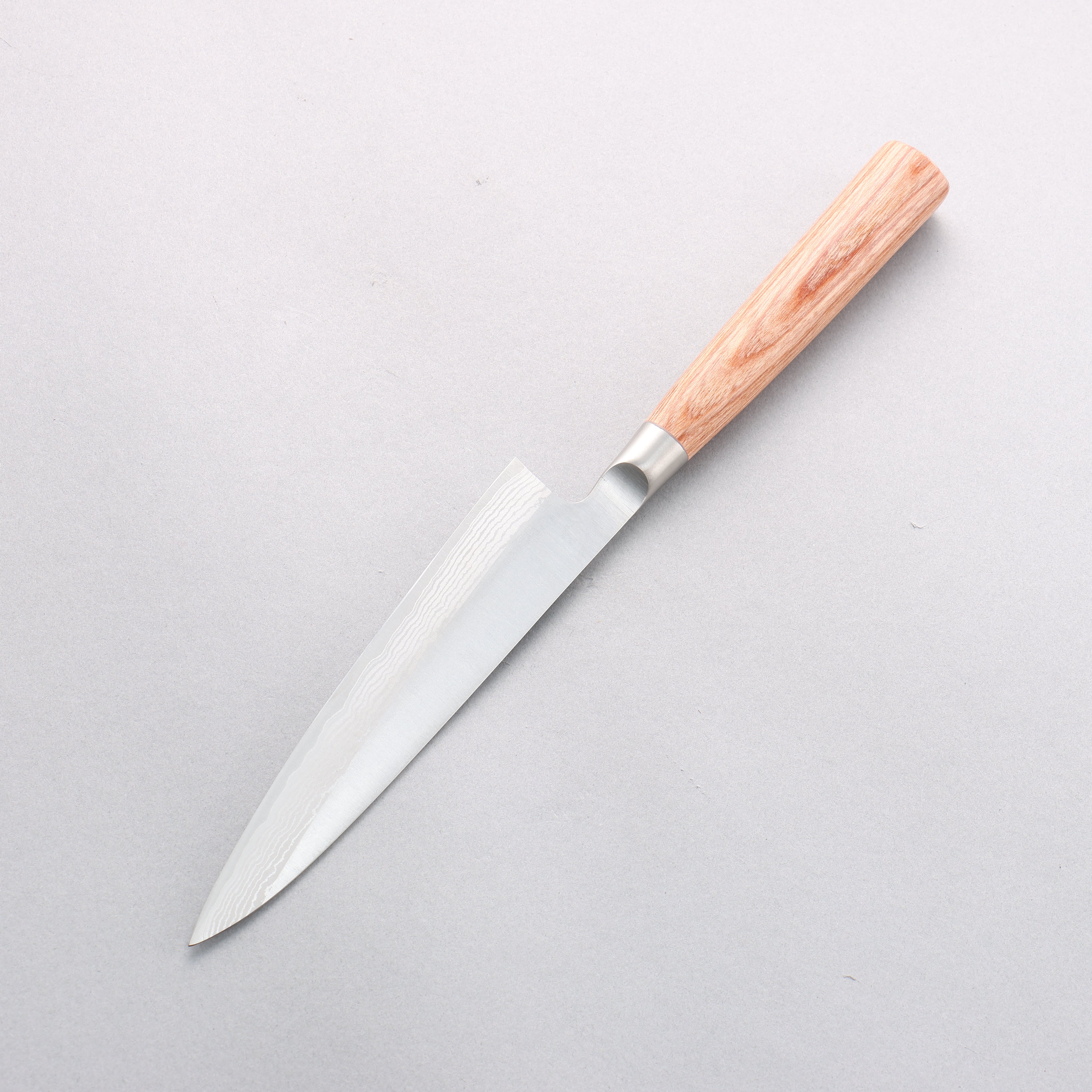 加茂刃物 V金10号 ダマスカス ペティーナイフ 150mm 茶合板柄 - 清助刃物