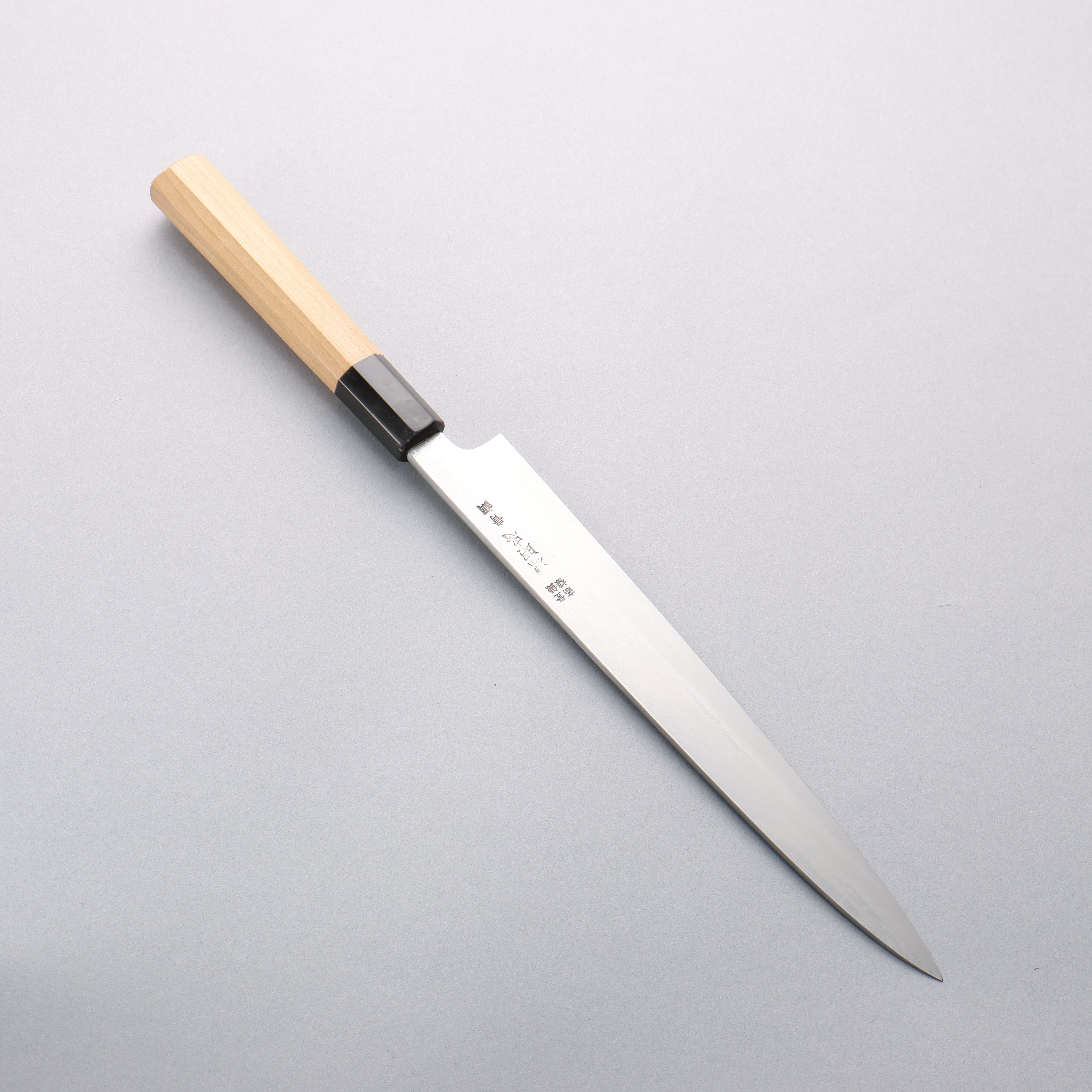 源 昭忠 青ニ鋼 柳刃包丁 240mm 朴 (口輪：水牛)柄 - 清助刃物