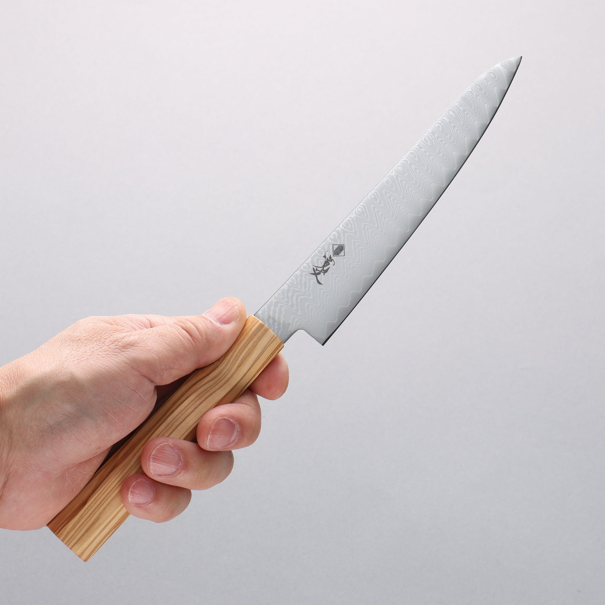 寛丈 V金10号 ダマスカス ペティーナイフ 150mm オリーブの木柄 - 清助刃物