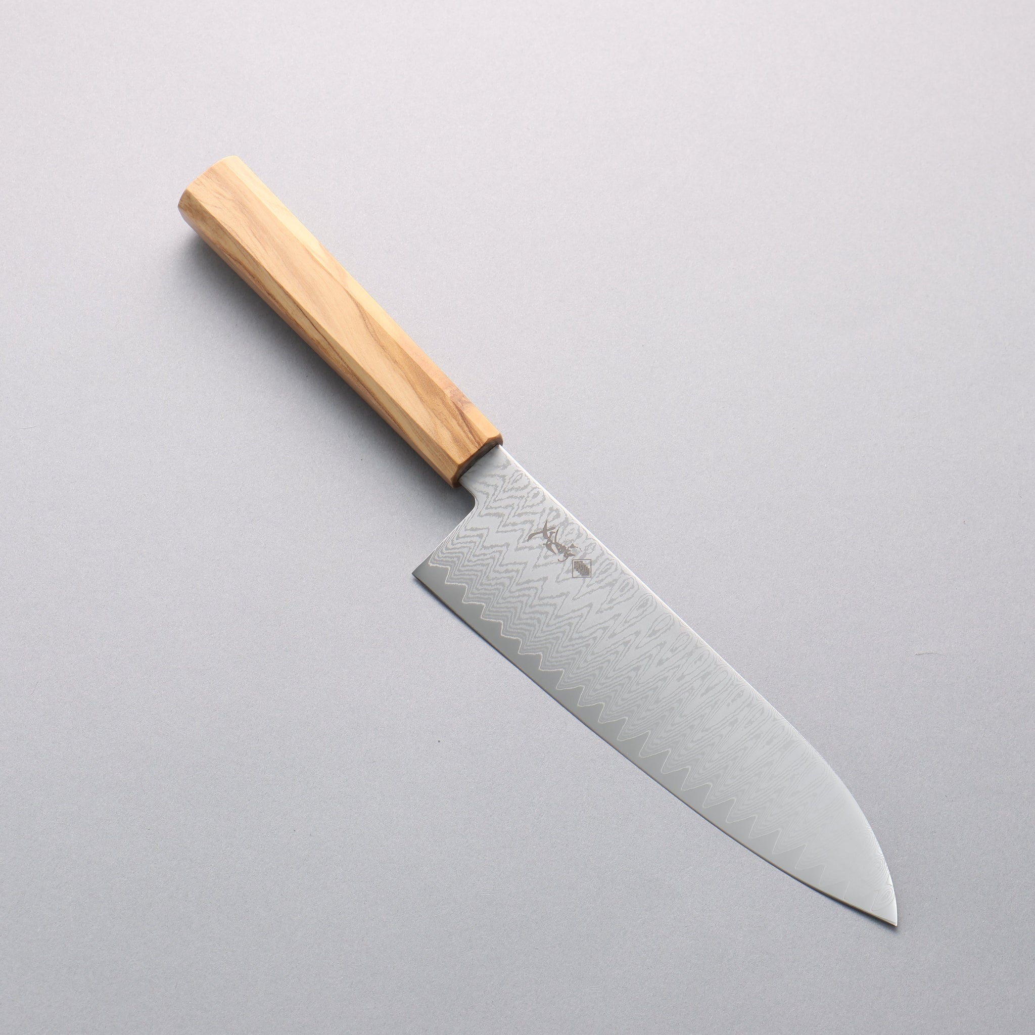 寛丈 V金10号 ダマスカス 三徳包丁 180mm オリーブの木柄 - 清助刃物