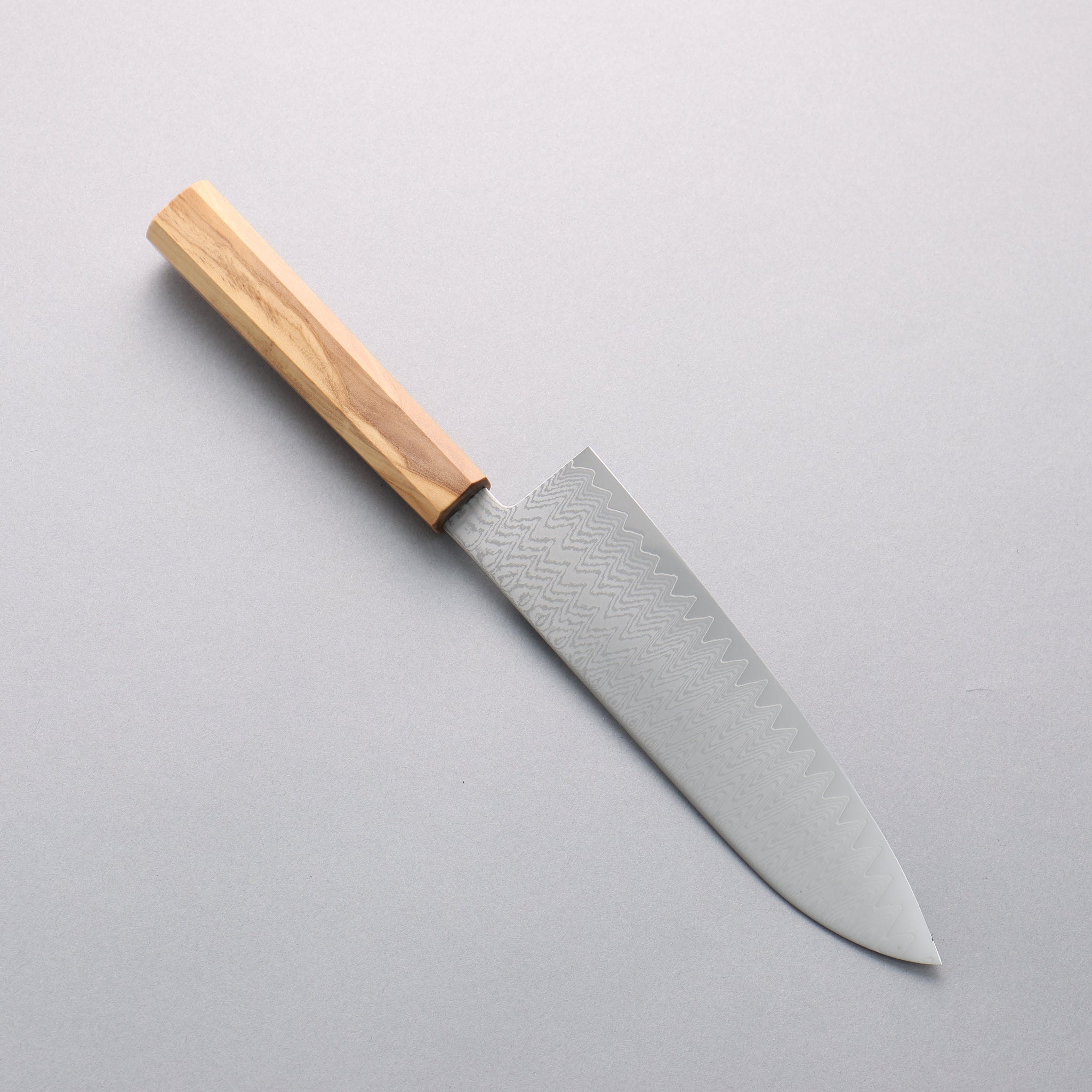 寛丈 V金10号 ダマスカス 三徳包丁 180mm オリーブの木柄 - 清助刃物