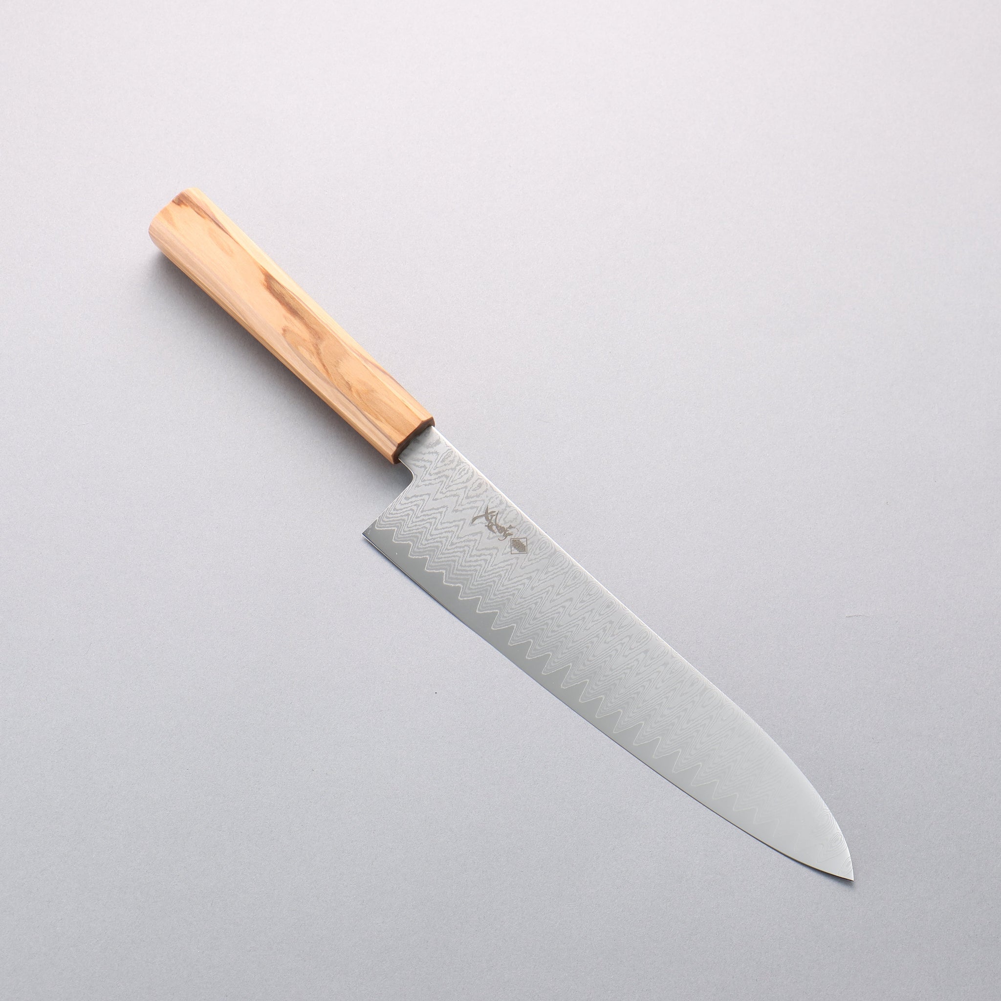 寛丈 V金10号 ダマスカス 牛刀包丁 210mm オリーブの木柄 - 清助刃物