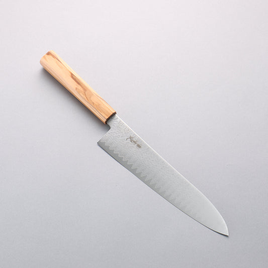 寛丈 V金10号 ダマスカス 牛刀包丁 210mm オリーブの木柄 - 清助刃物