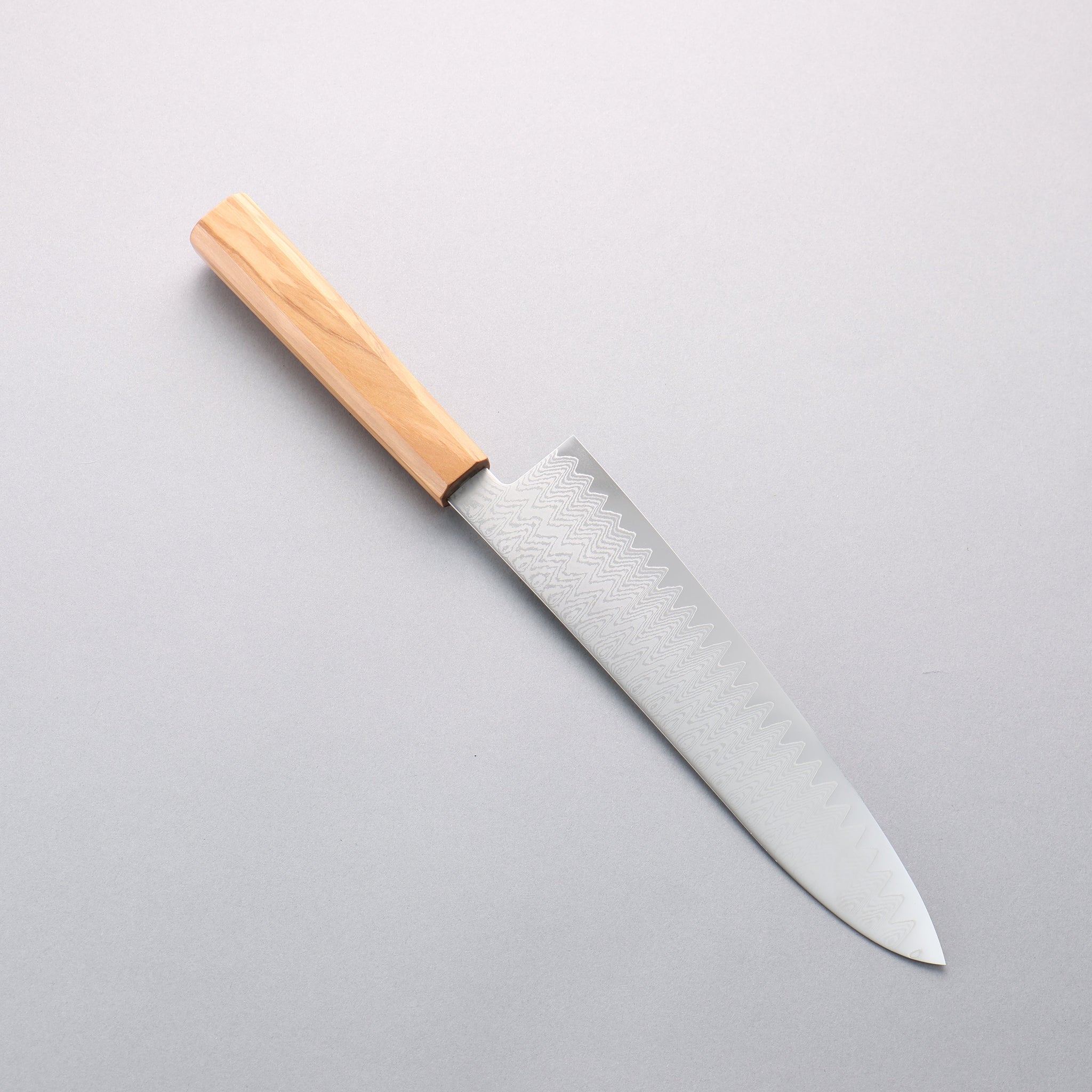寛丈 V金10号 ダマスカス 牛刀包丁 210mm オリーブの木柄 - 清助刃物