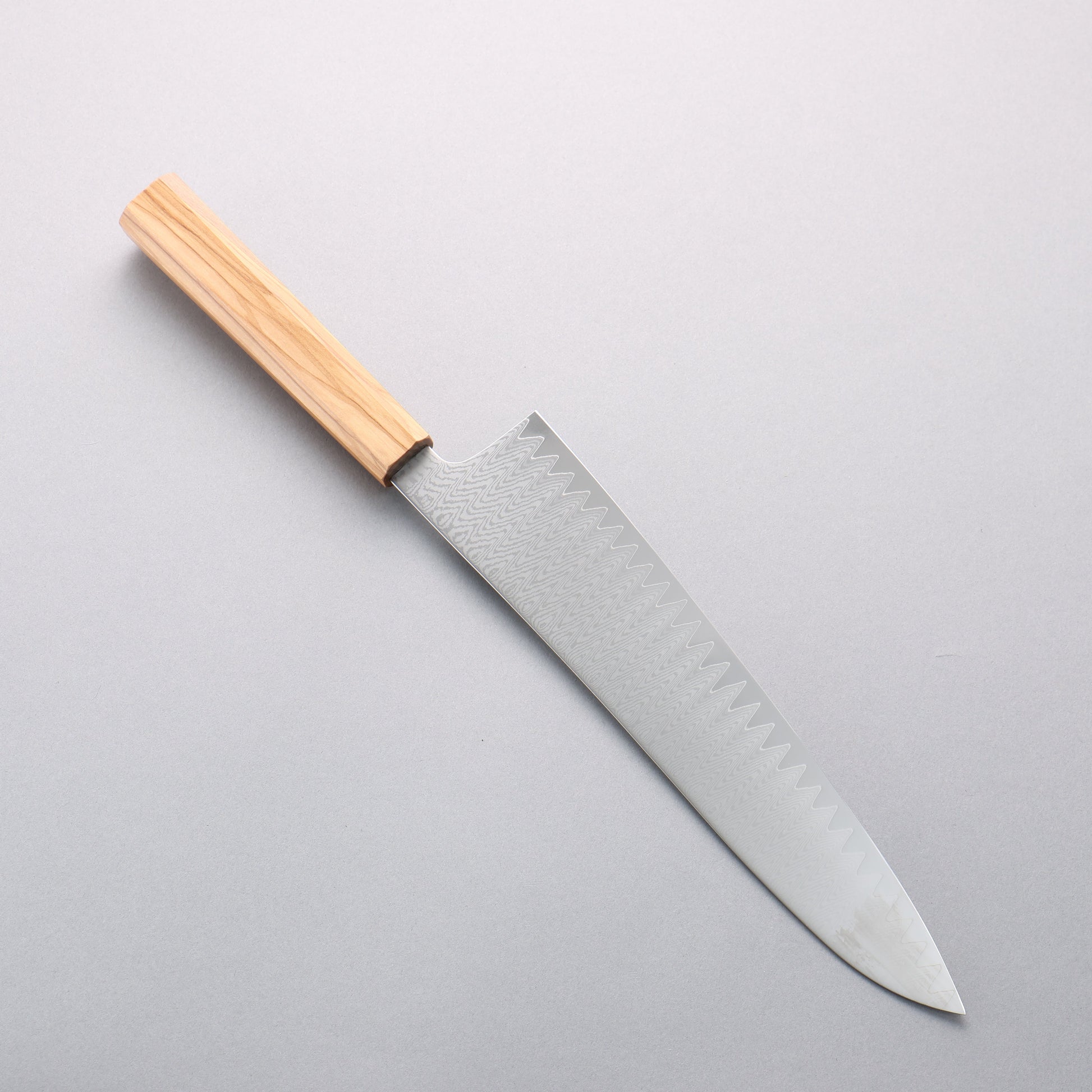 寛丈 V金10号 ダマスカス 牛刀包丁 240mm オリーブの木柄 - 清助刃物