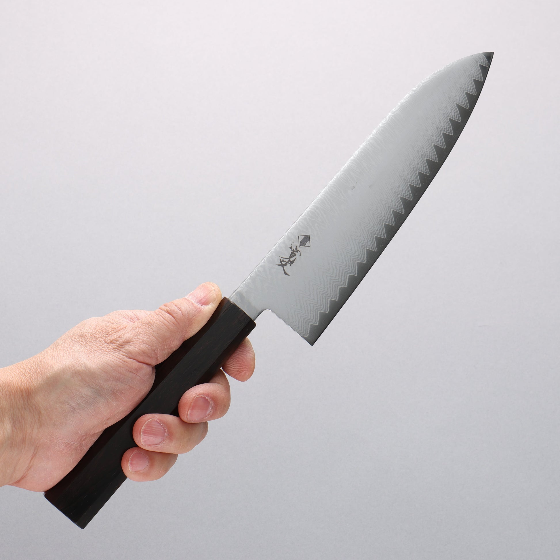 寛丈 V金10号 ダマスカス 三徳包丁 180mm 黒檀柄 - 清助刃物