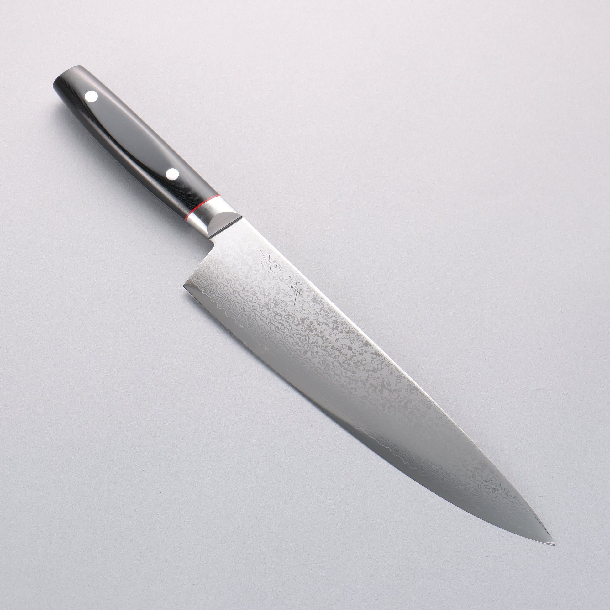 清助 彩雲 V金10号 ダマスカス 牛刀包丁 230mm 黒マイカルタ柄 - 清助刃物