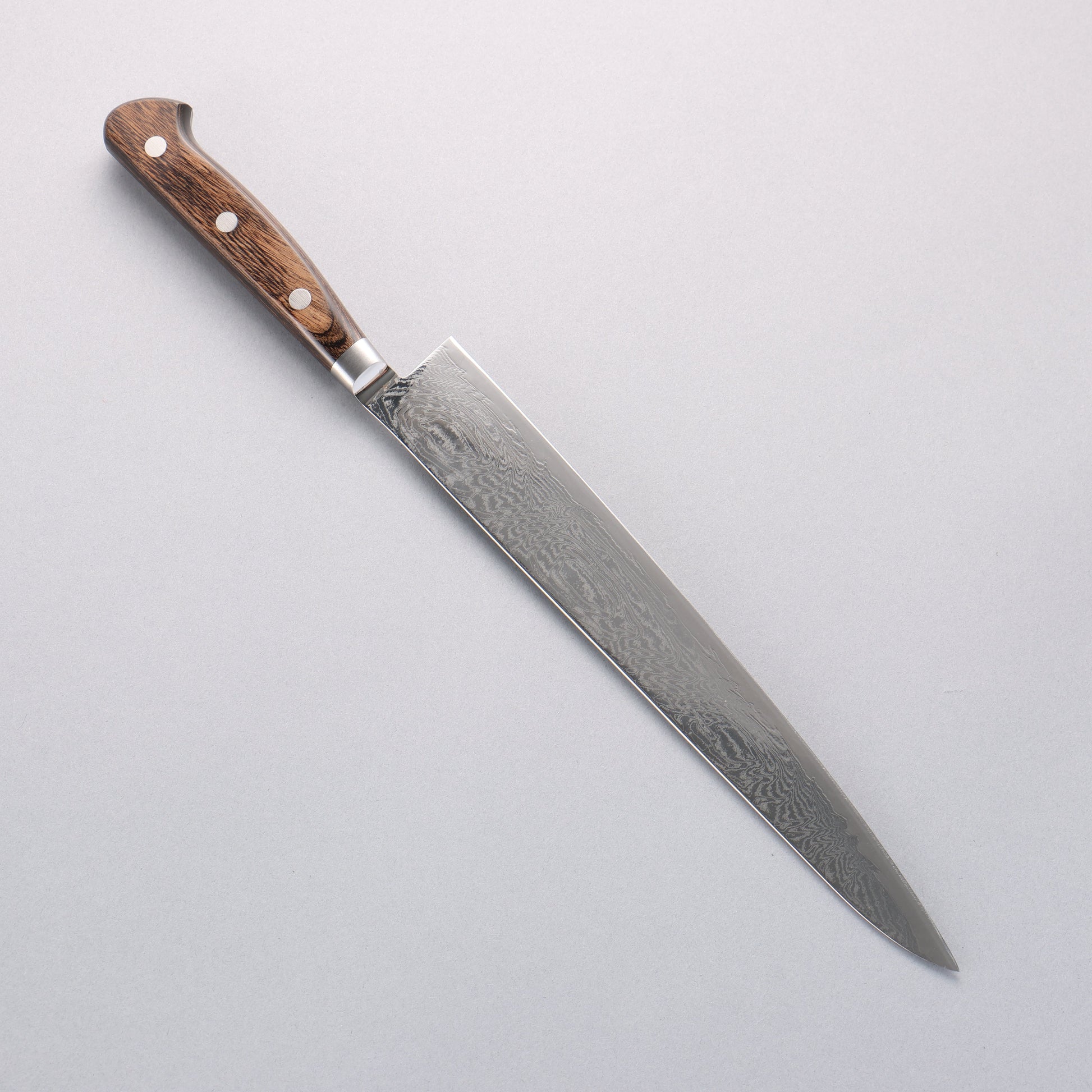清助 波 AUS10 鏡面仕上げ ダマスカス 筋引包丁 240mm 茶合板柄 - 清助刃物