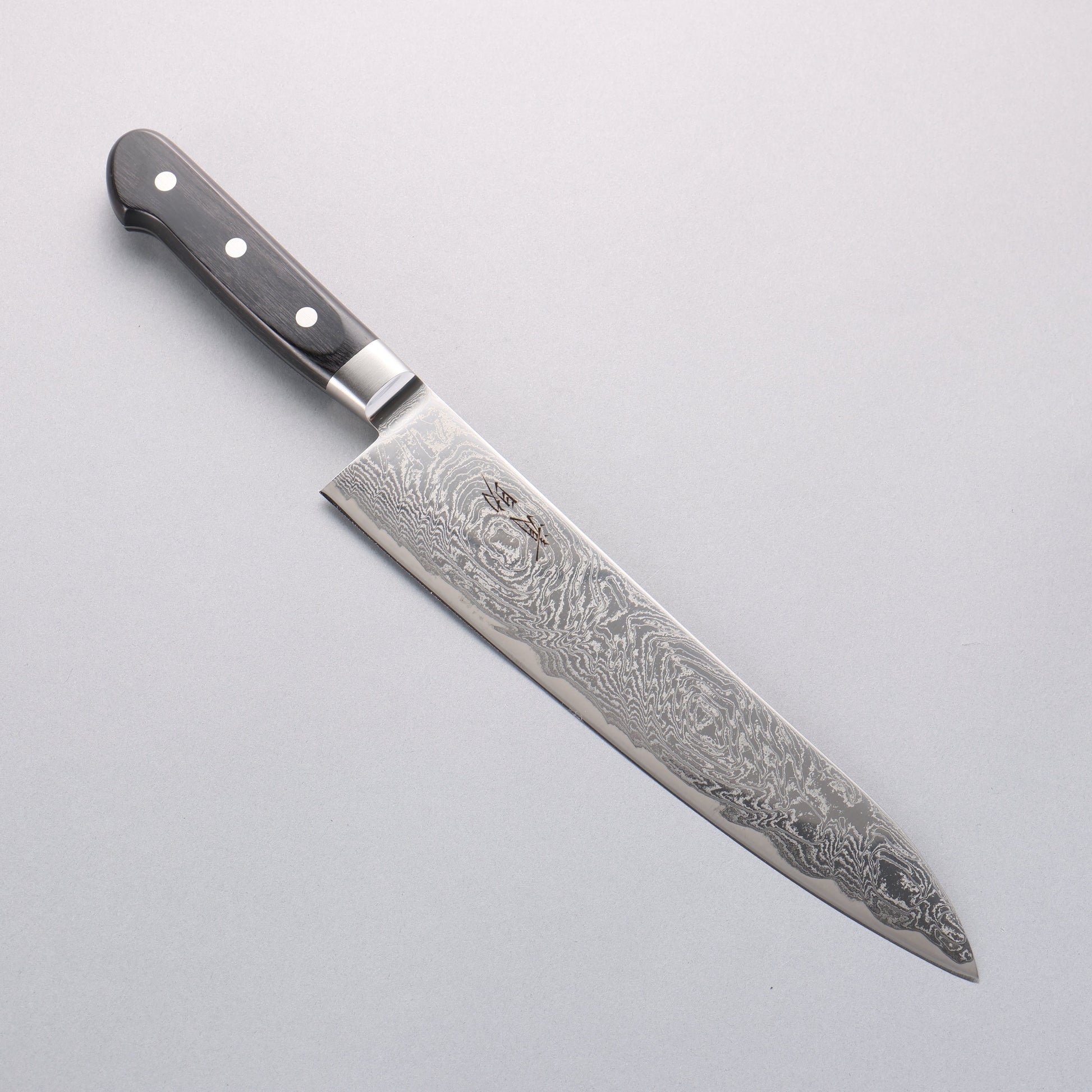 清助 波 AUS10 鏡面仕上げ ダマスカス 牛刀包丁 240mm 黒合板柄 - 清助刃物