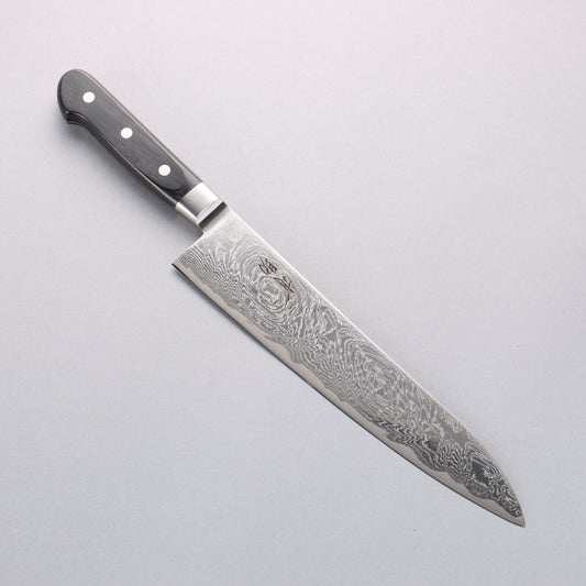 清助 波 AUS10 鏡面仕上げ ダマスカス 牛刀包丁 240mm 黒合板柄 - 清助刃物