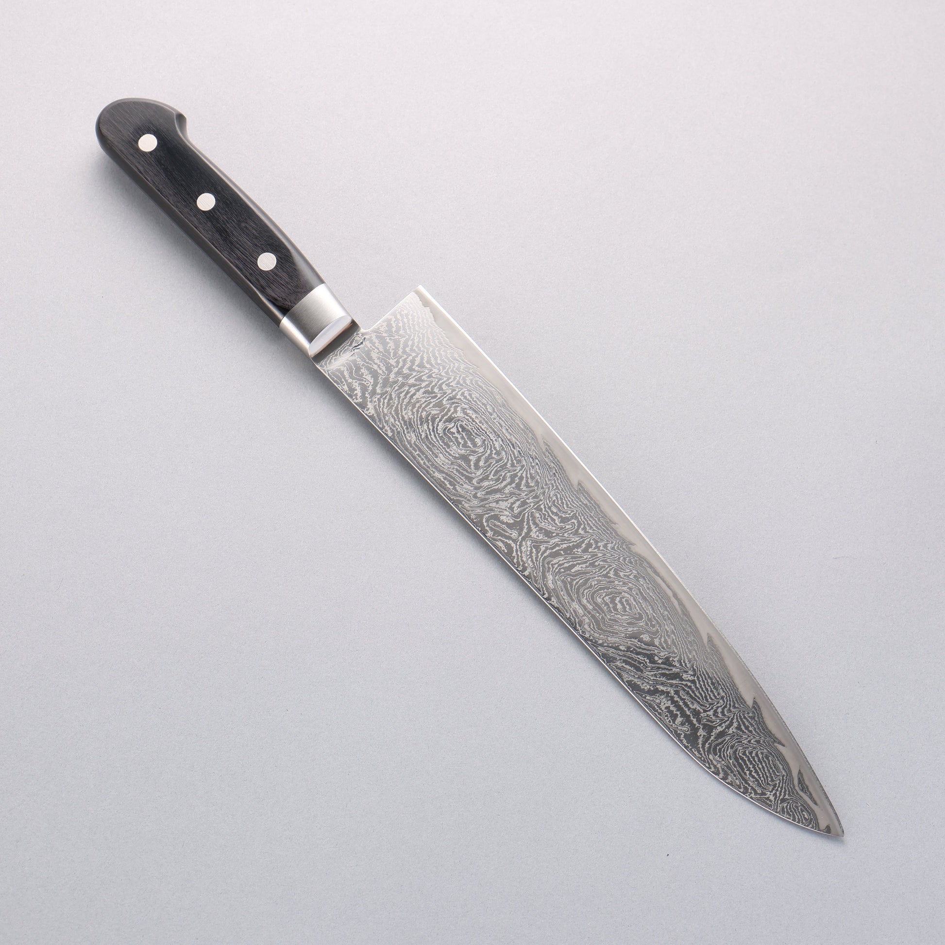 清助 波 AUS10 鏡面仕上げ ダマスカス 牛刀包丁 240mm 黒合板柄 - 清助刃物
