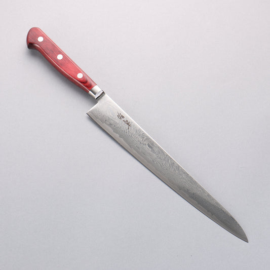 清助 波 AUS10 鏡面仕上げ ダマスカス 筋引包丁 240mm 赤合板柄 - 清助刃物