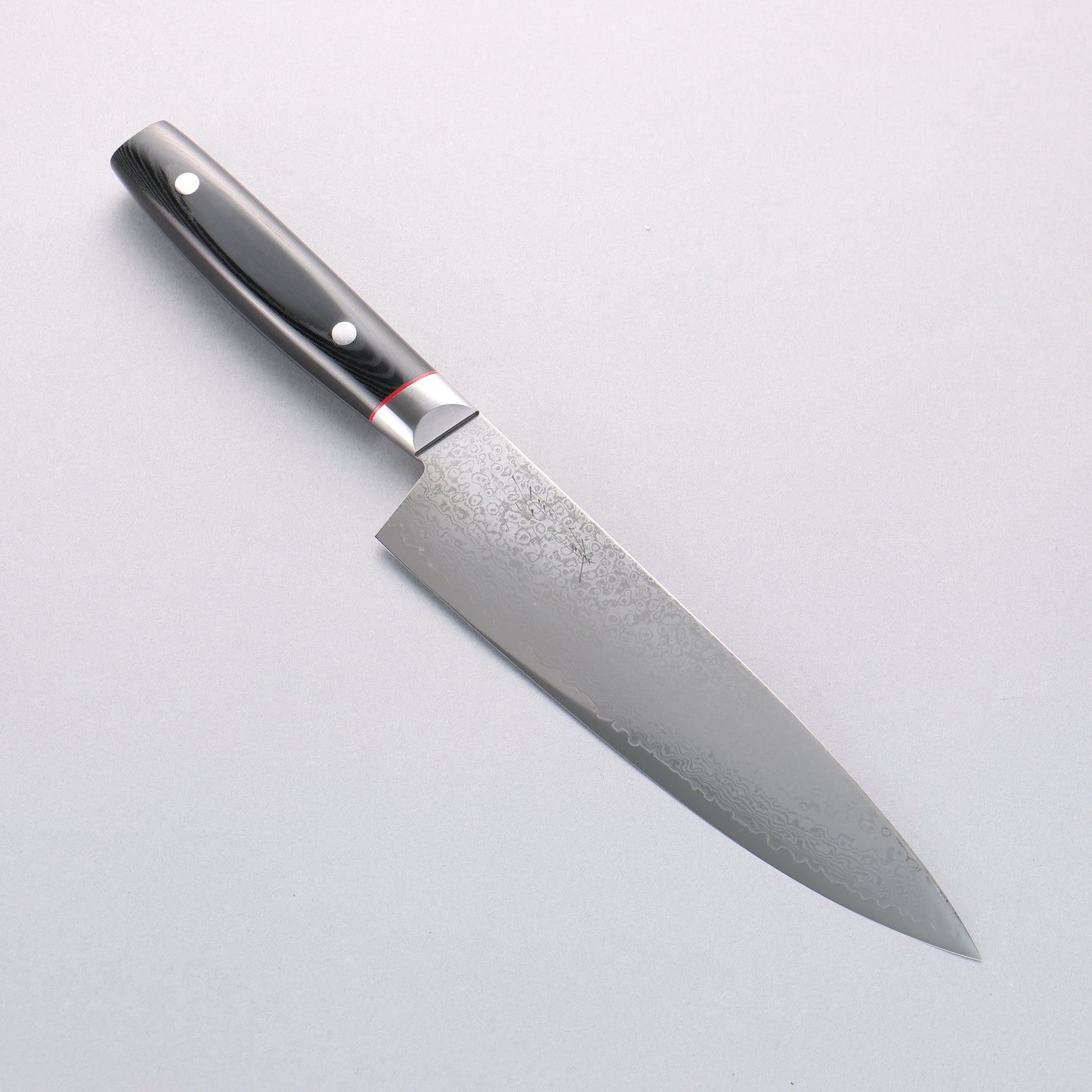 清助 彩雲 V金10号 ダマスカス 牛刀包丁 200mm 黒マイカルタ柄 - 清助刃物