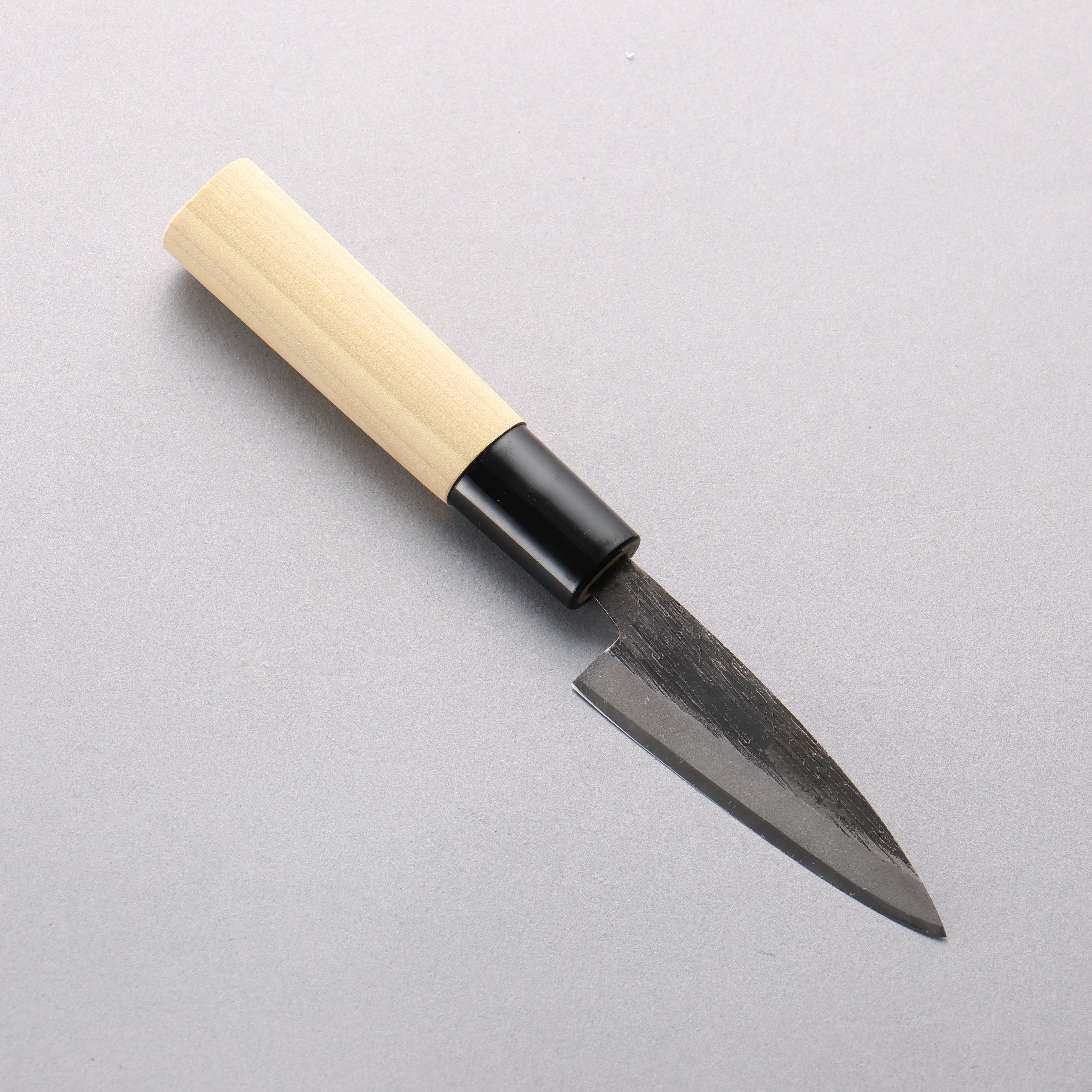 堺 孝行 青ニ鋼 黒仕上げ 縦筋 鯵切り包丁 75mm 朴 (口輪：黒プラスチック)柄 - 清助刃物