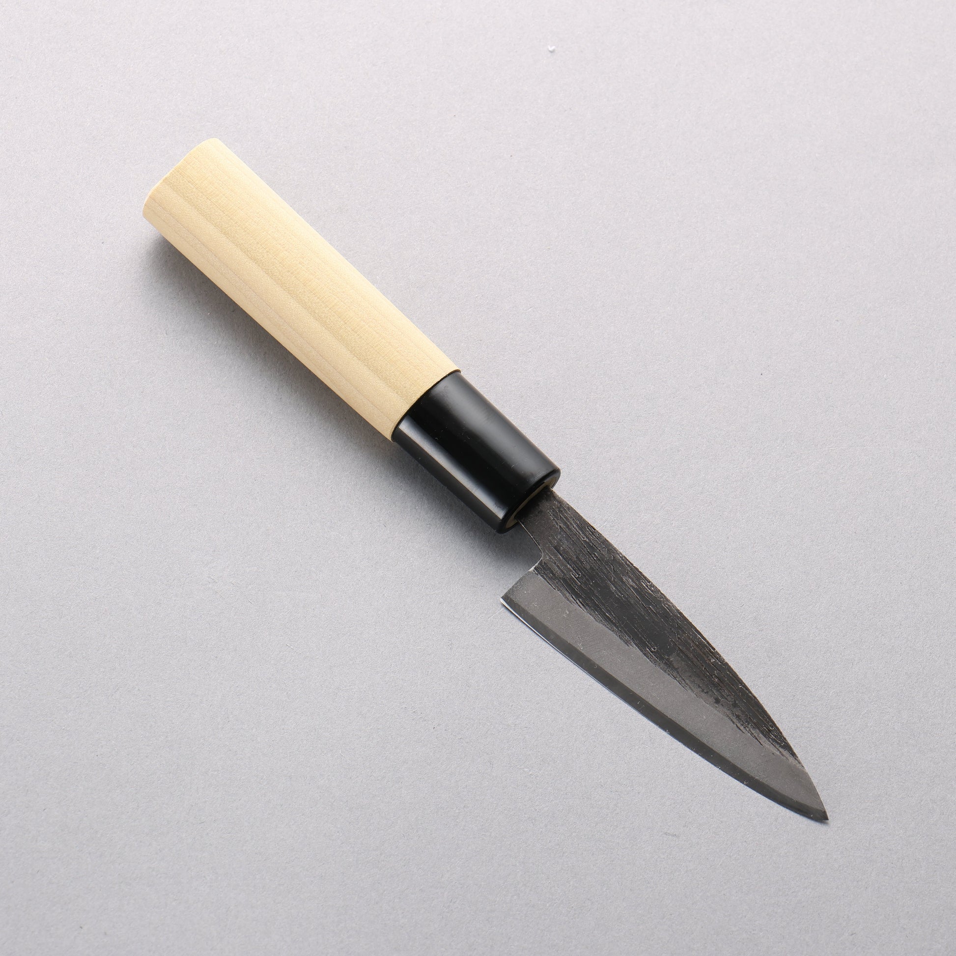 堺 孝行 青ニ鋼 黒仕上げ 縦筋 鯵切り包丁 75mm 朴 (口輪：黒プラスチック)柄 - 清助刃物