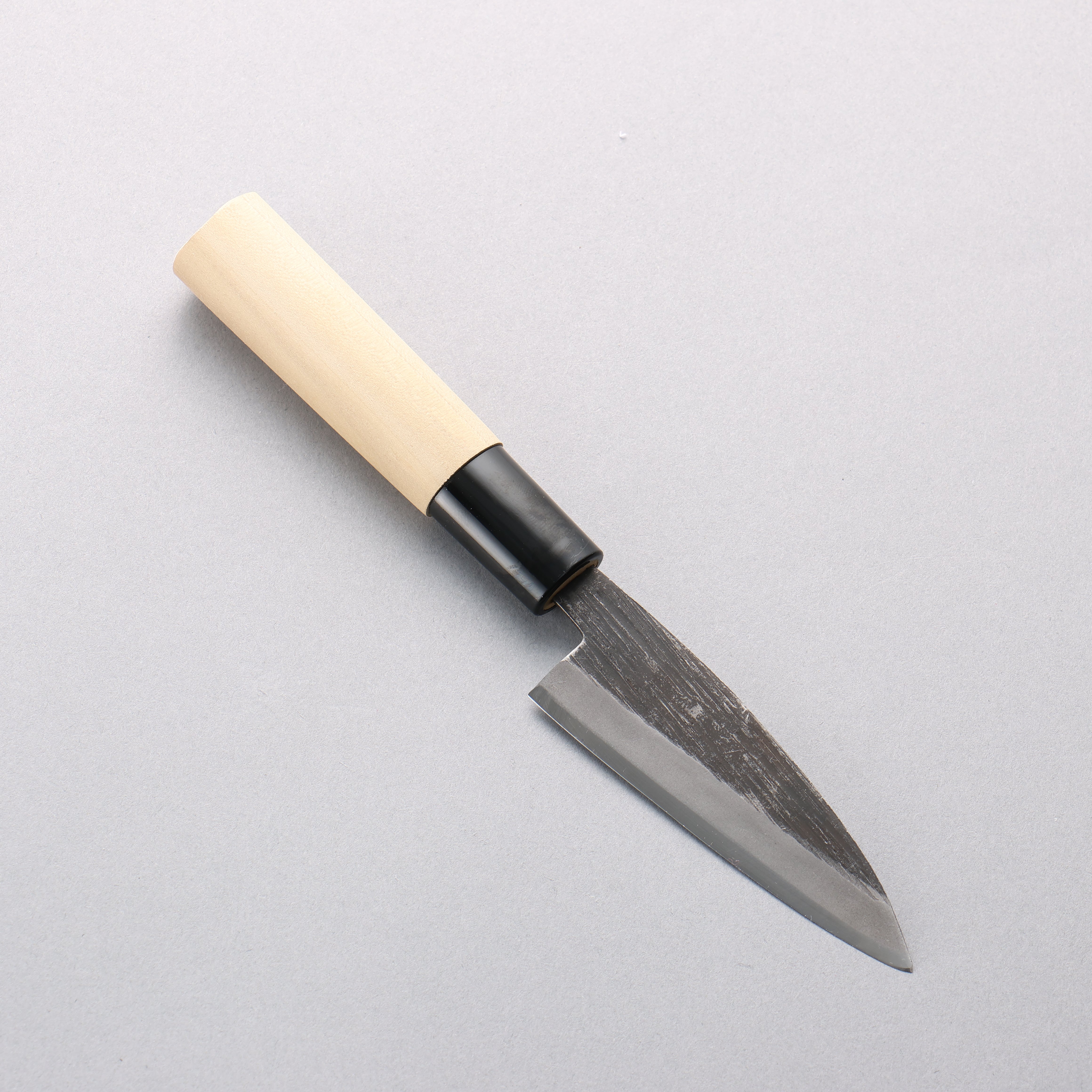 堺 孝行 青ニ鋼 黒仕上げ 縦筋 鯵切り包丁 90mm 朴 (口輪：黒プラスチック)柄 - 清助刃物