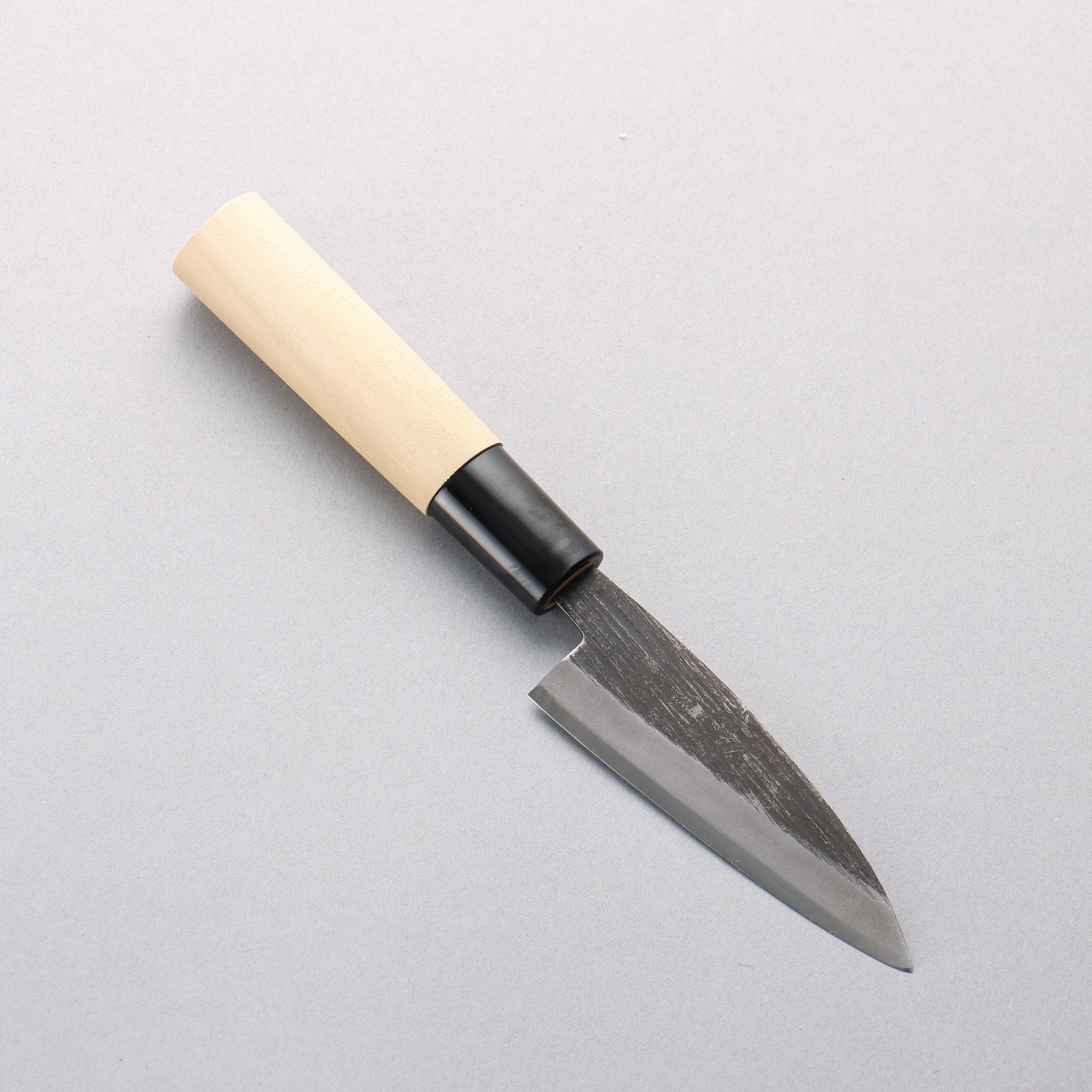 堺 孝行 青ニ鋼 黒仕上げ 縦筋 鯵切り包丁 90mm 朴 (口輪：黒プラスチック)柄 - 清助刃物
