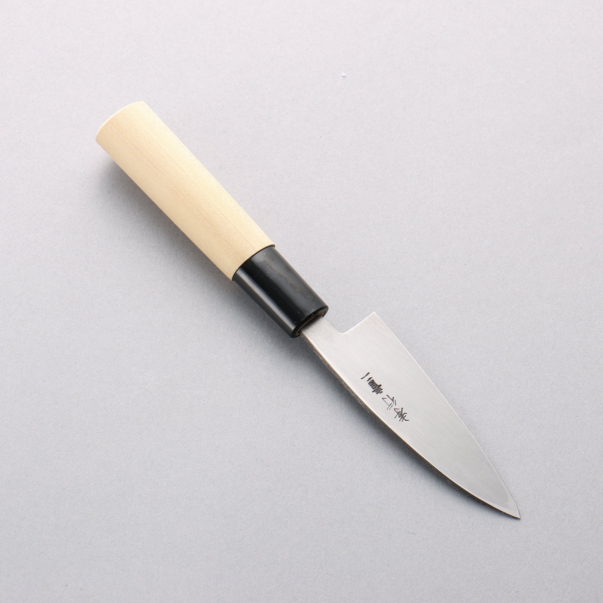 堺 孝行 青ニ鋼 黒仕上げ 縦筋 鯵切り包丁 90mm 朴 (口輪：黒プラスチック)柄 - 清助刃物