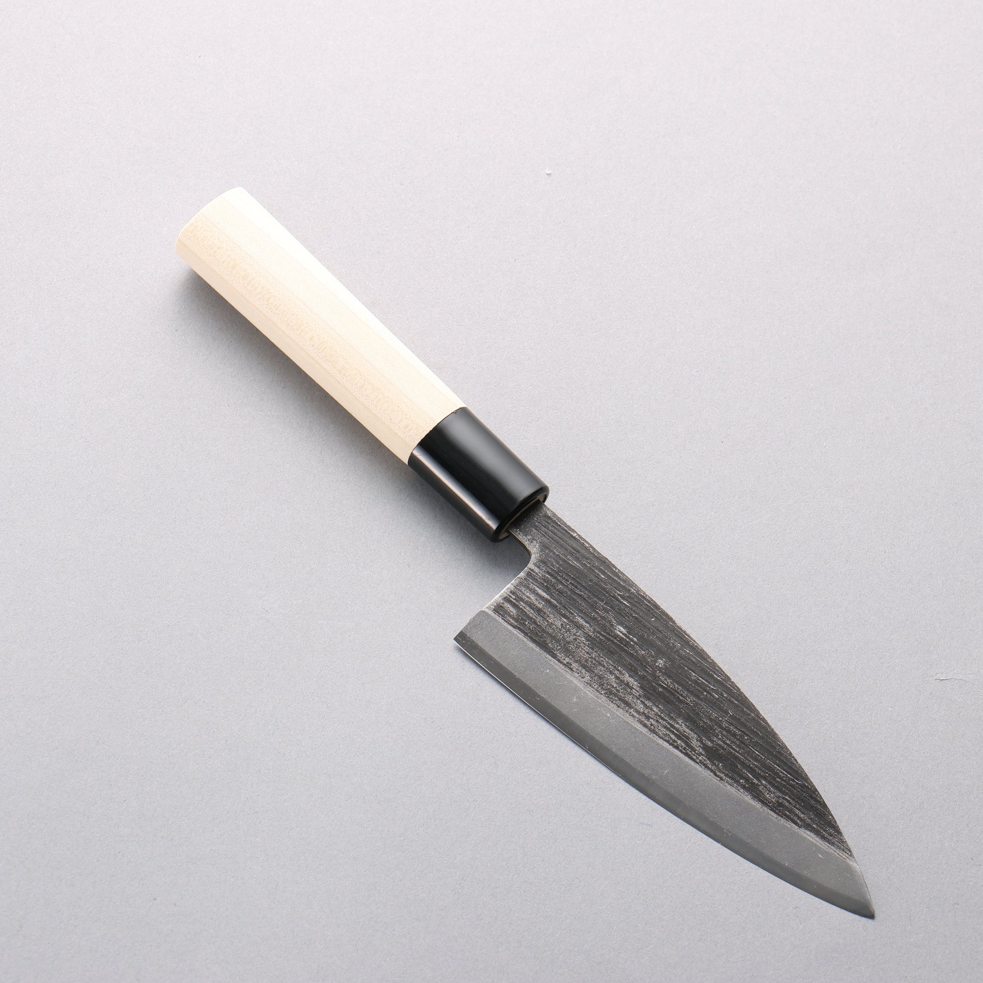 堺 孝行 青ニ鋼 黒仕上げ 縦筋 鯵切り包丁 120mm 朴 (口輪：黒プラスチック)柄 - 清助刃物