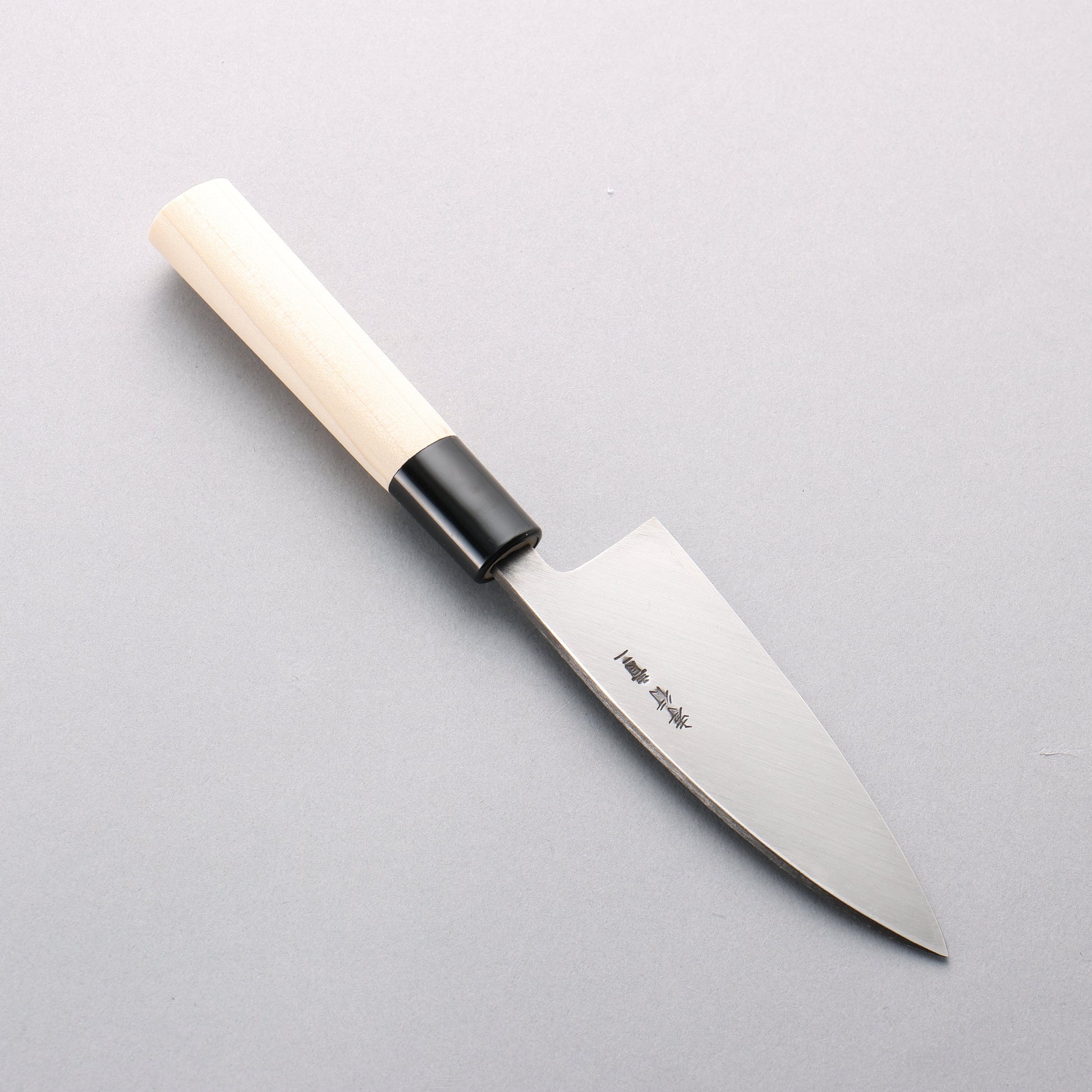 堺 孝行 青ニ鋼 黒仕上げ 縦筋 鯵切り包丁 120mm 朴 (口輪：黒プラスチック)柄 - 清助刃物