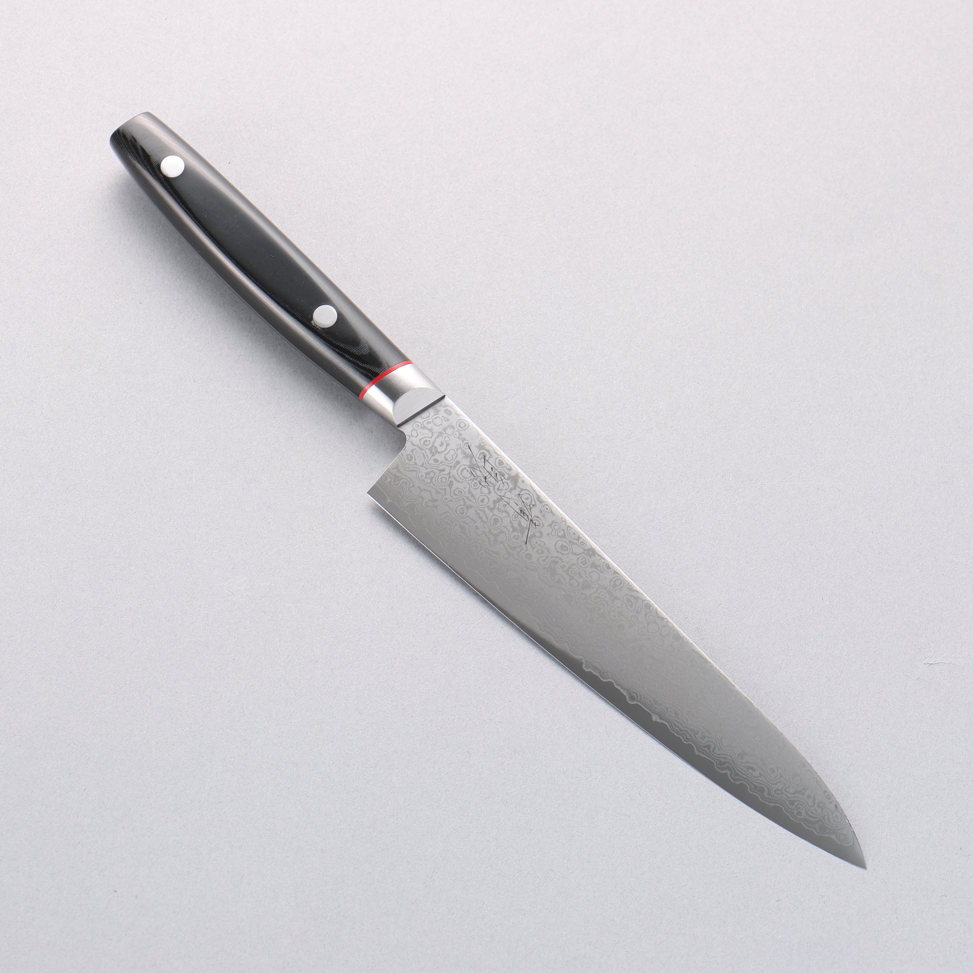 清助 彩雲 V金10号 ダマスカス ペティーナイフ 150mm 黒マイカルタ柄 - 清助刃物