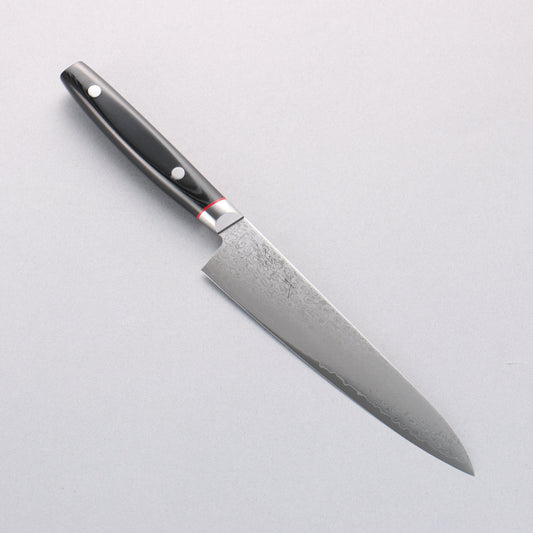 清助 彩雲 V金10号 ダマスカス ペティーナイフ 150mm 黒マイカルタ柄 - 清助刃物