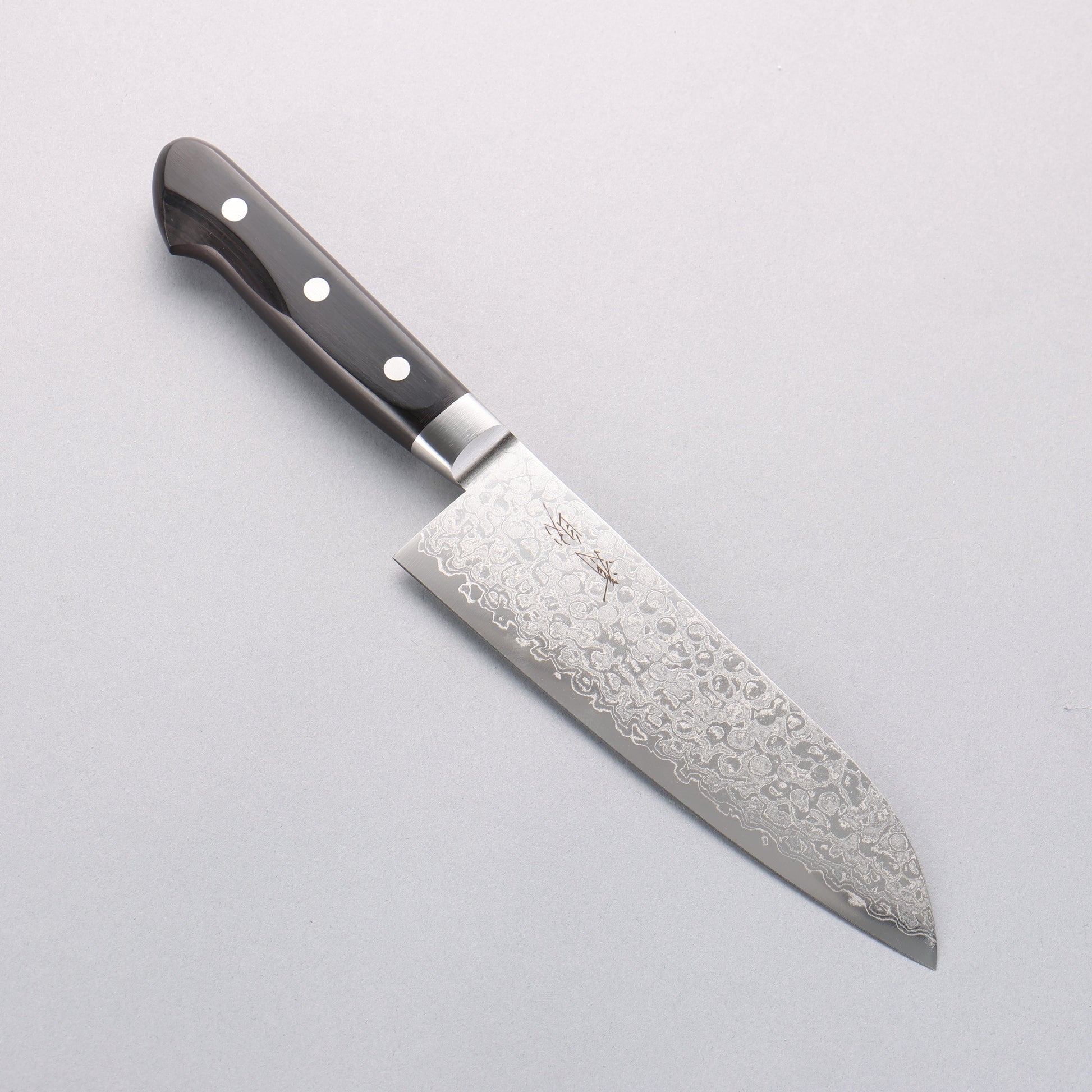 清助 AUS10 45層ダマスカス 三徳包丁 165mm 黒合板柄 - 清助刃物