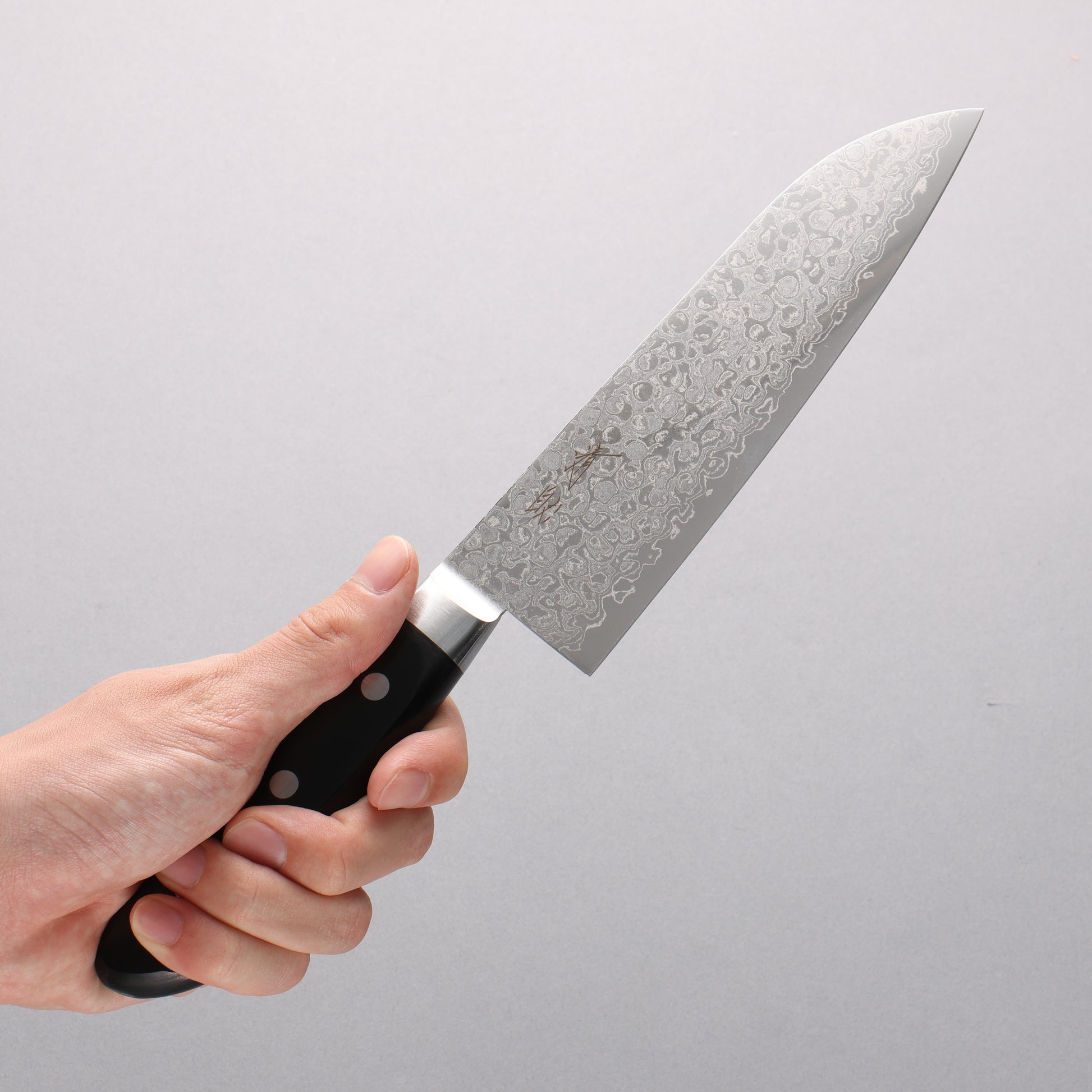 清助 AUS10 45層ダマスカス 三徳包丁 165mm 黒合板柄 - 清助刃物