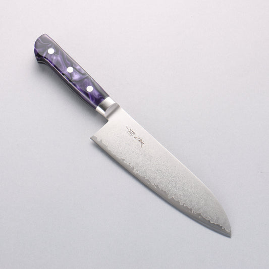 清助 V金5号 ダマスカス 三徳包丁 175mm 紫マーブル樹脂柄 - 清助刃物