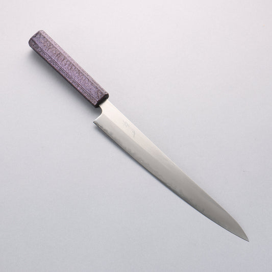 清助 白一鋼 磨き仕上げ 筋引包丁 240mm 樫木紫漆塗り柄 - 清助刃物