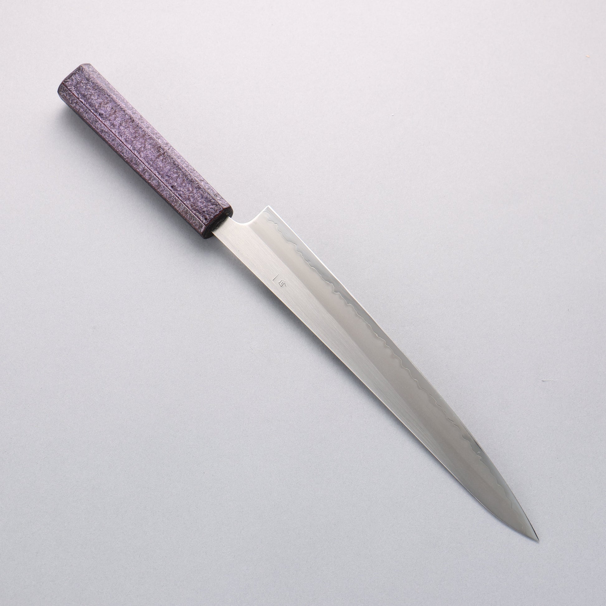 清助 白一鋼 磨き仕上げ 筋引包丁 240mm 樫木紫漆塗り柄 - 清助刃物
