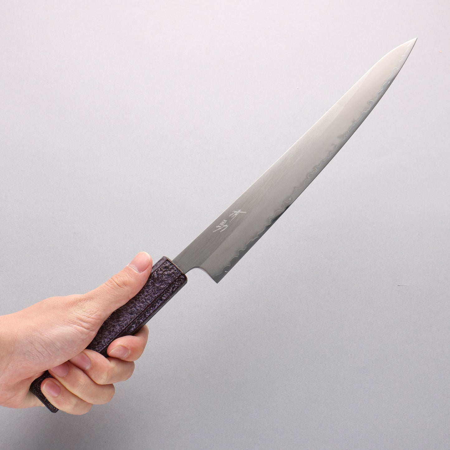 清助 白一鋼 磨き仕上げ 筋引包丁 240mm 樫木紫漆塗り柄 - 清助刃物