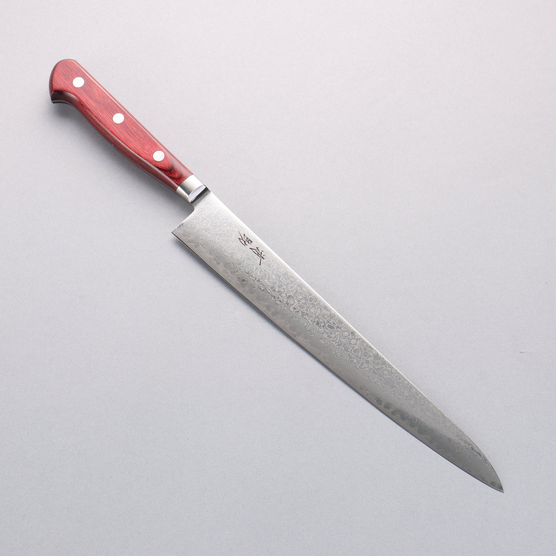 清助 AUS10 ダマスカス 筋引包丁 240mm 赤合板柄 - 清助刃物