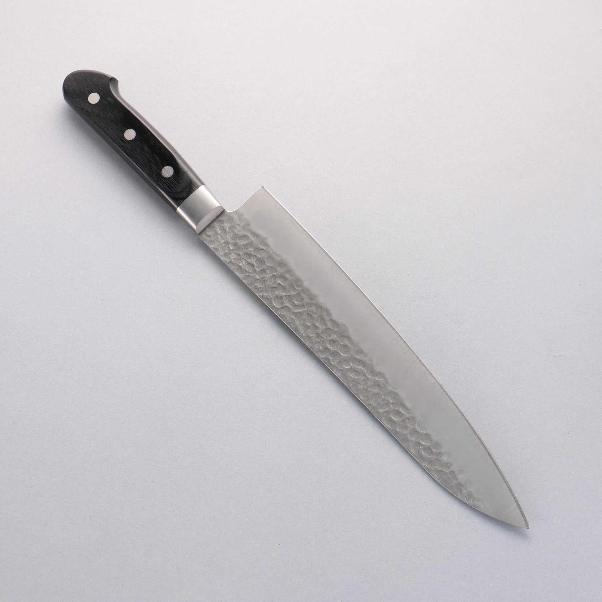 清助 AUS8 鎚目 牛刀包丁 240mm 黒合板柄 - 清助刃物