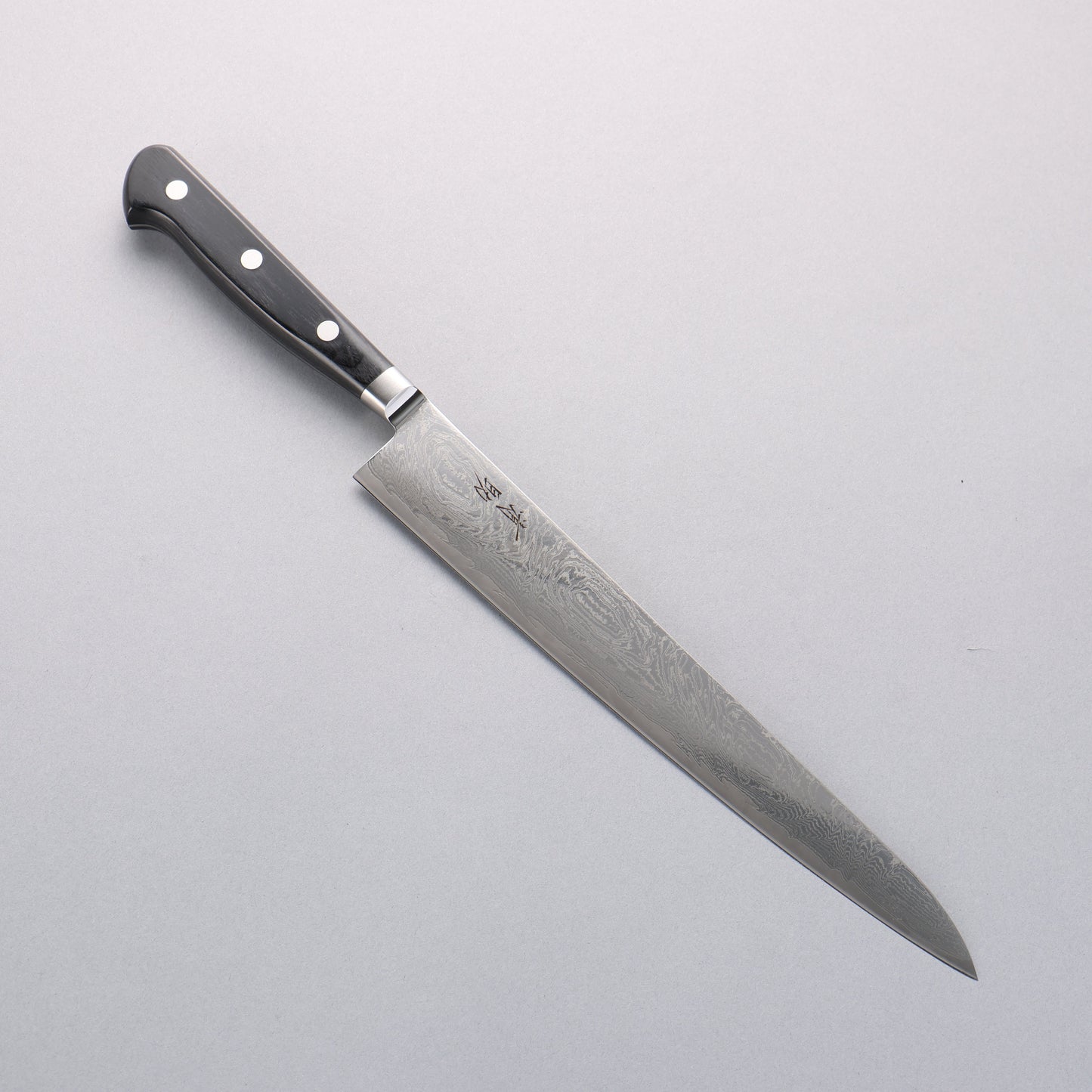 清助 波 AUS10 鏡面仕上げ ダマスカス 筋引包丁 240mm 黒合板柄 - 清助刃物