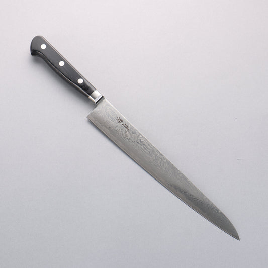 清助 波 AUS10 鏡面仕上げ ダマスカス 筋引包丁 240mm 黒合板柄 - 清助刃物