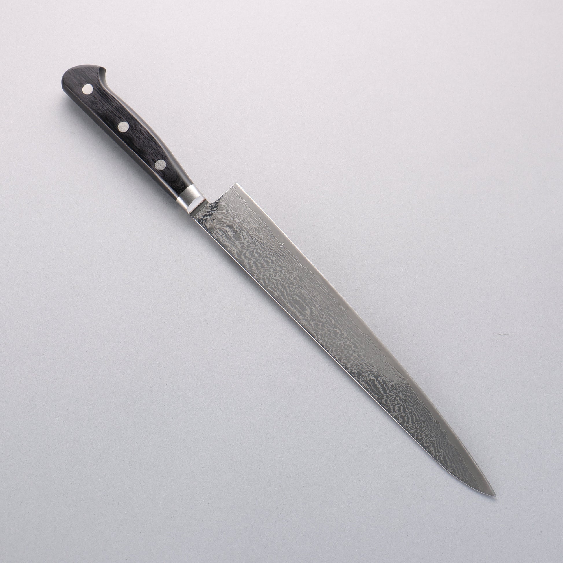 清助 波 AUS10 鏡面仕上げ ダマスカス 筋引包丁 240mm 黒合板柄 - 清助刃物